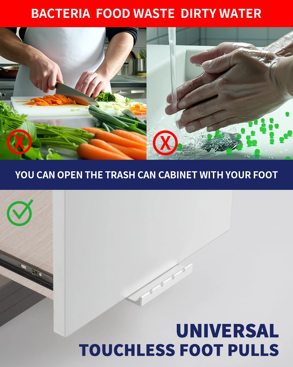 پدال های باز کننده درب کابینت سطل زباله بدون لمس مدل یونیورسال BaiNong - نقره ای 4 اینچی