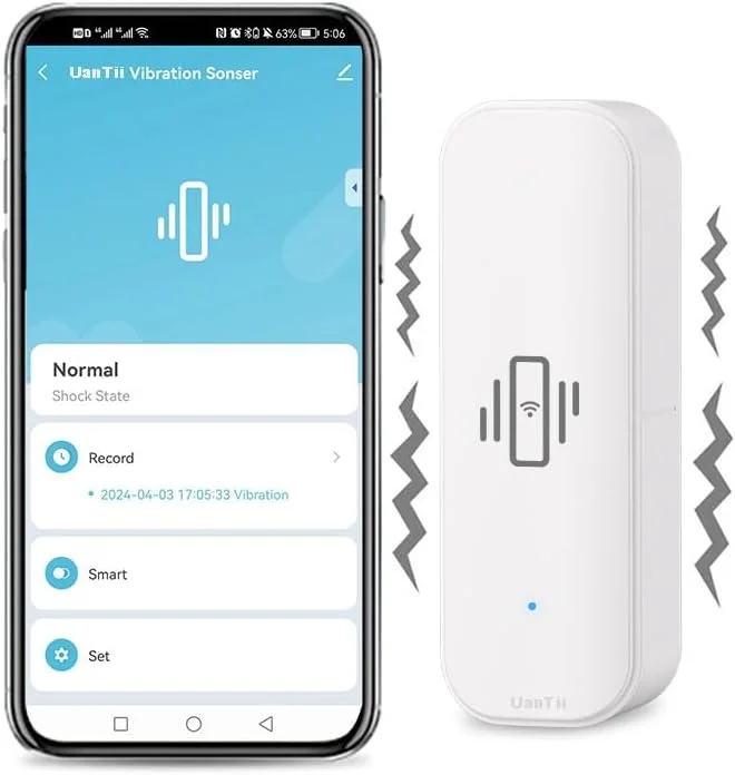 آشکارساز لرزش هوشمند UanTii، حسگر لرزش وای فای Tuya، سیستم امنیتی خانه هوشمند با پشتیبانی از برنامه Smart Life برای نظارت از راه دور، بدون نیاز به هاب (سفید)