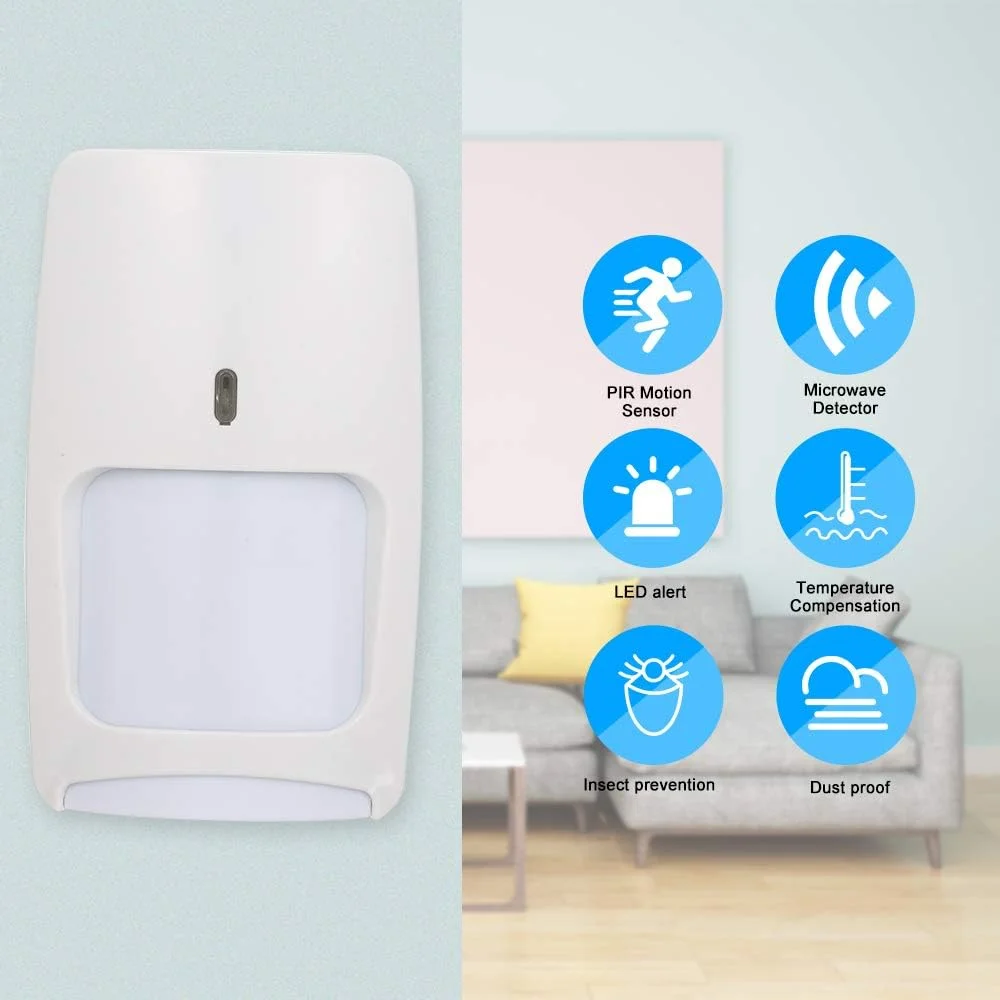 آشکارساز حرکت مادون قرمز Sunydog، آشکارساز حرکت مادون قرمز و مایکروویو دوگانه سیمی نصب شده روی دیوار سنسور حرکت PIR ایمنی در برابر حیوانات خانگی برای سیستم دزدگیر امنیتی خانه