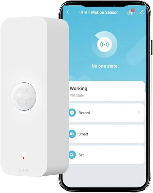 سنسور حرکتی PIR وای فای Tuya مدل UanTii، آشکارساز حرکت، آلارم، اپلیکیشن Smart Life، سیستم اتوماسیون خانگی بی سیم، سازگار با الکسا و گوگل هوم