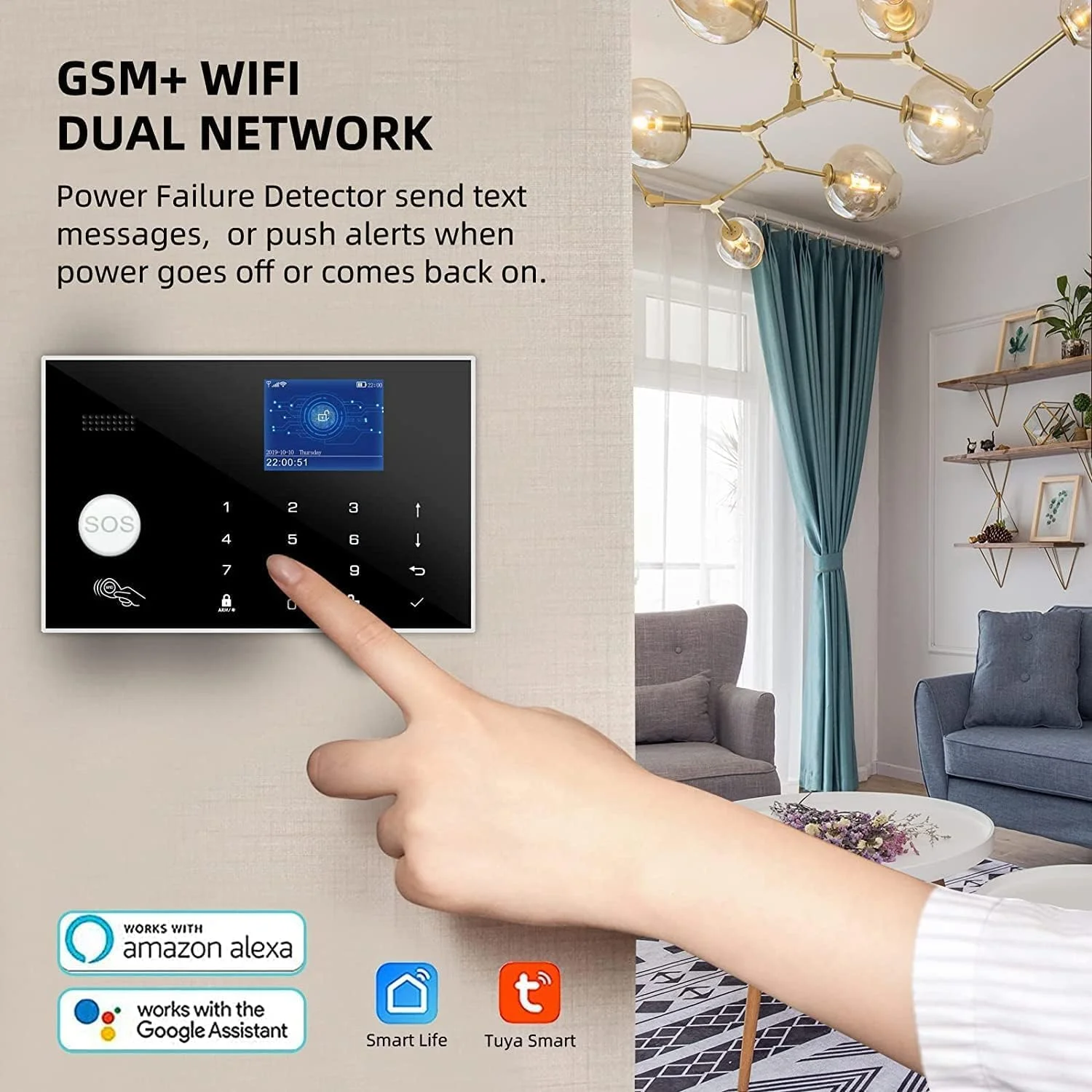 سیستم دزدگیر اماکن SOUJAMAO WiFi و GSM، سنسور درب/پنجره (10 عدد)، سنسور حرکتی (1 عدد) با هشدار برنامه Smart Life و Tuya، سازگار با Google Assistant و Alexa