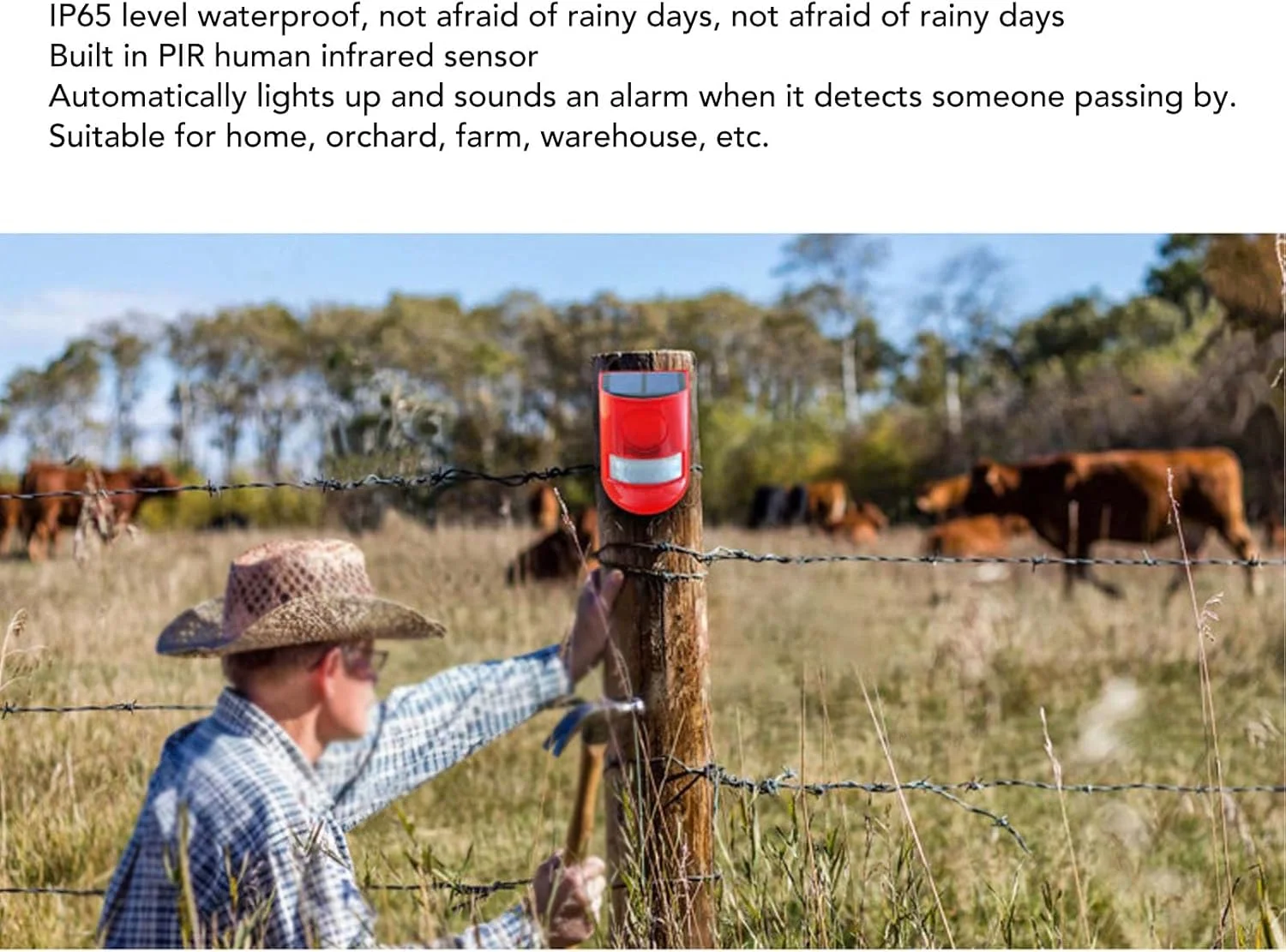 آلارم حسگر حرکتی خورشیدی - صدای 129 دسی بل، ضد آب IP65، امنیت فضای باز با کنترل از راه دور برای خانه، باغ، مزرعه