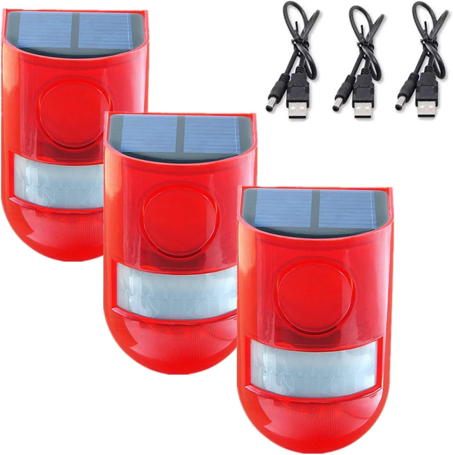 آلارم امنیتی خورشیدی 3 عددی، سنسور حرکتی فضای باز آژیر امنیتی 129 دسی بل، آژیر خورشیدی با انرژی خورشیدی، آلارم فعال با حرکت با 6 LED هشدار فلش آژیر با دسی بل بالا برای ویلا، مزرعه، مرغداری، حیاط، باغ