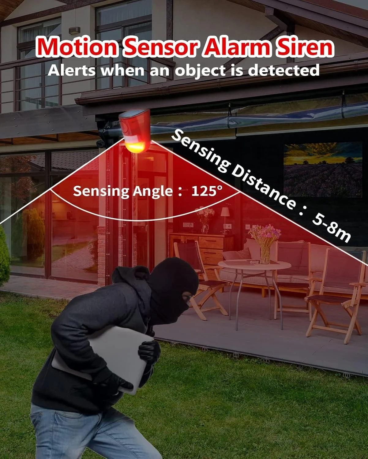 آلارم امنیتی خورشیدی 3 عددی، سنسور حرکتی فضای باز آژیر امنیتی 129 دسی بل، آژیر خورشیدی با انرژی خورشیدی، آلارم فعال با حرکت با 6 LED هشدار فلش آژیر با دسی بل بالا برای ویلا، مزرعه، مرغداری، حیاط، باغ