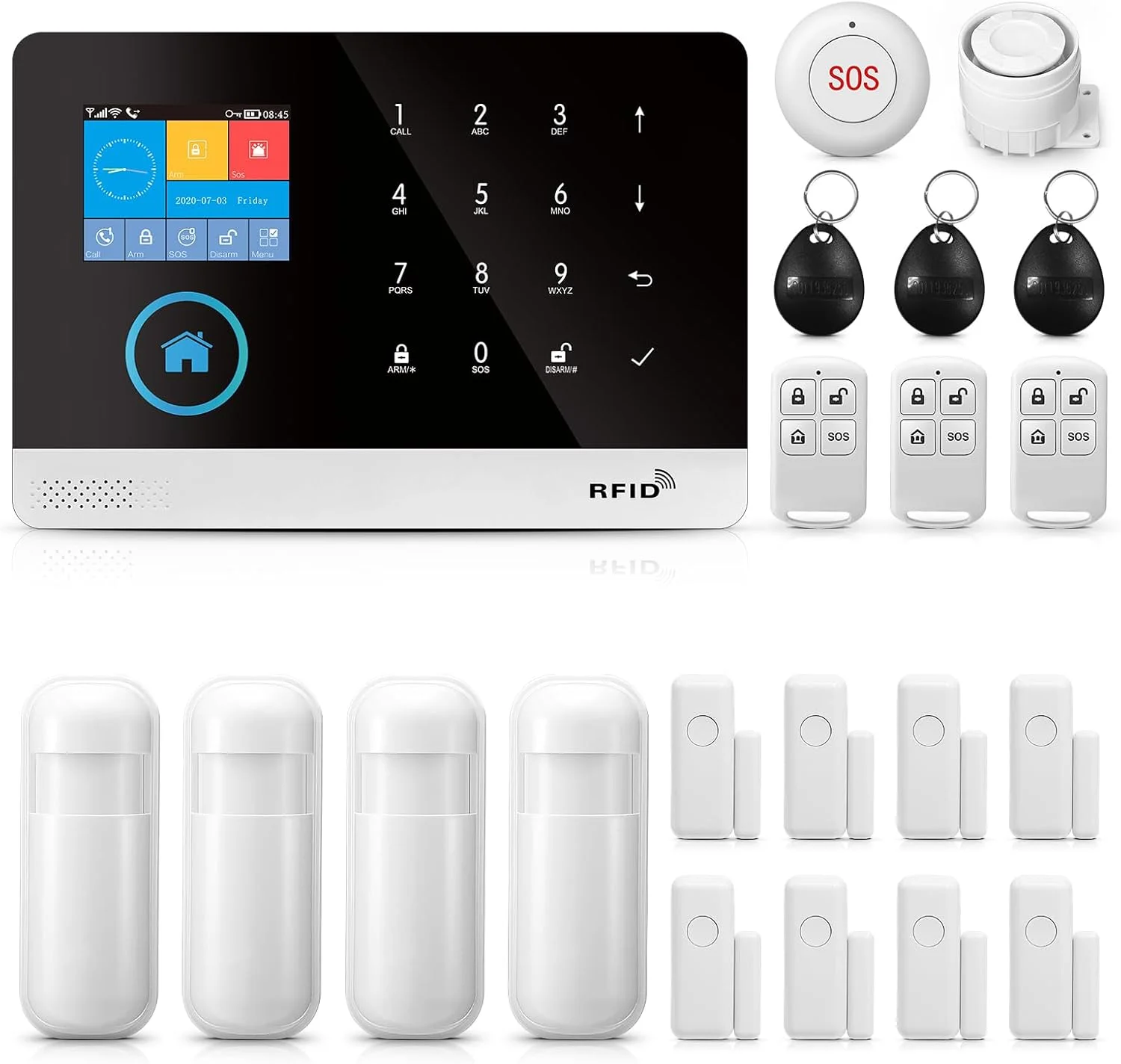 سیستم امنیتی دزدگیر هوشمند خانگی PGST WiFi+GSM/4G، سیستم هشدار بی‌سیم DIY، آشکارساز حرکت، کنترل از راه دور، سنسور درب، کنترل برنامه، بدون هزینه ماهانه، کار با الکسا و گوگل (PG-103-4G-E)