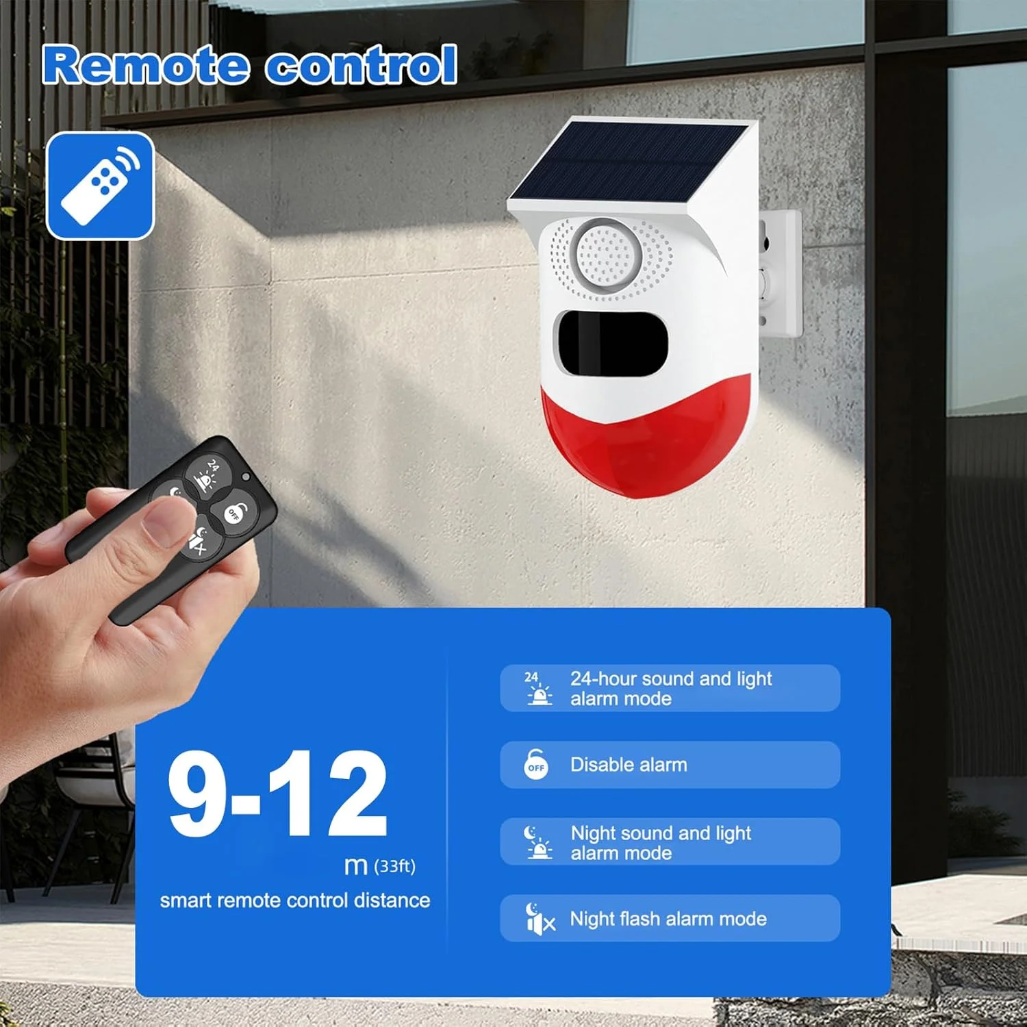 آلارم حسگر حرکتی خورشیدی پپیسکی، سیستم امنیتی چراغ های چشمک زن LED با صدای بلند 120dB، مناسب فضای باز با فاصله سنجش قابل تنظیم، ضد آب IP65 برای مزرعه