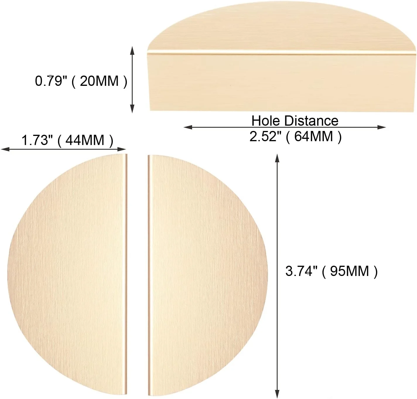 دستگیره کابینت نیم دایره طلایی مات AOBITE، بسته 2 عددی، دستگیره کشو کمد آشپزخانه، سخت افزار، دستگیره کشو میز آرایش، دستگیره کابینت آشپزخانه (بزرگ، بسته 2 عددی، طلایی مات)