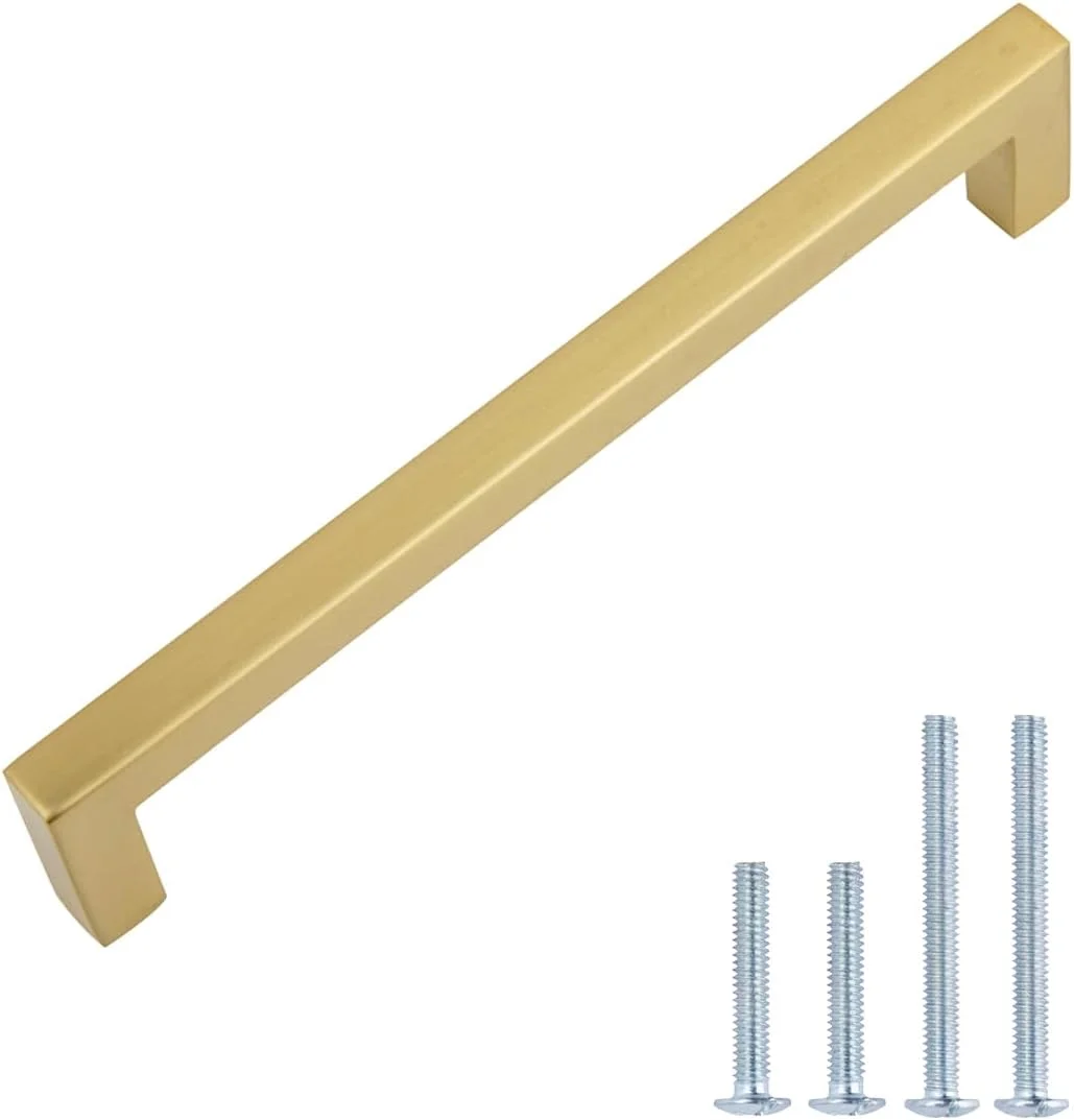 دستگیره کابینت مربعی مدرن آمازون بیسیکس، طول 13.69 سانتی متر (مرکز سوراخ 12.7 سانتی متر)، شامپاین طلایی، بسته 10 عددی