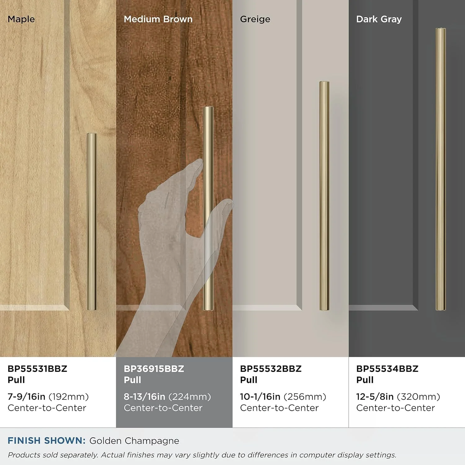 دستگیره کابینت Amerock BP36915BBZ، مدل Versa، با طول 224 میلی‌متر، رنگ شامپاین طلایی، مناسب برای کابینت آشپزخانه، مبلمان و کشو