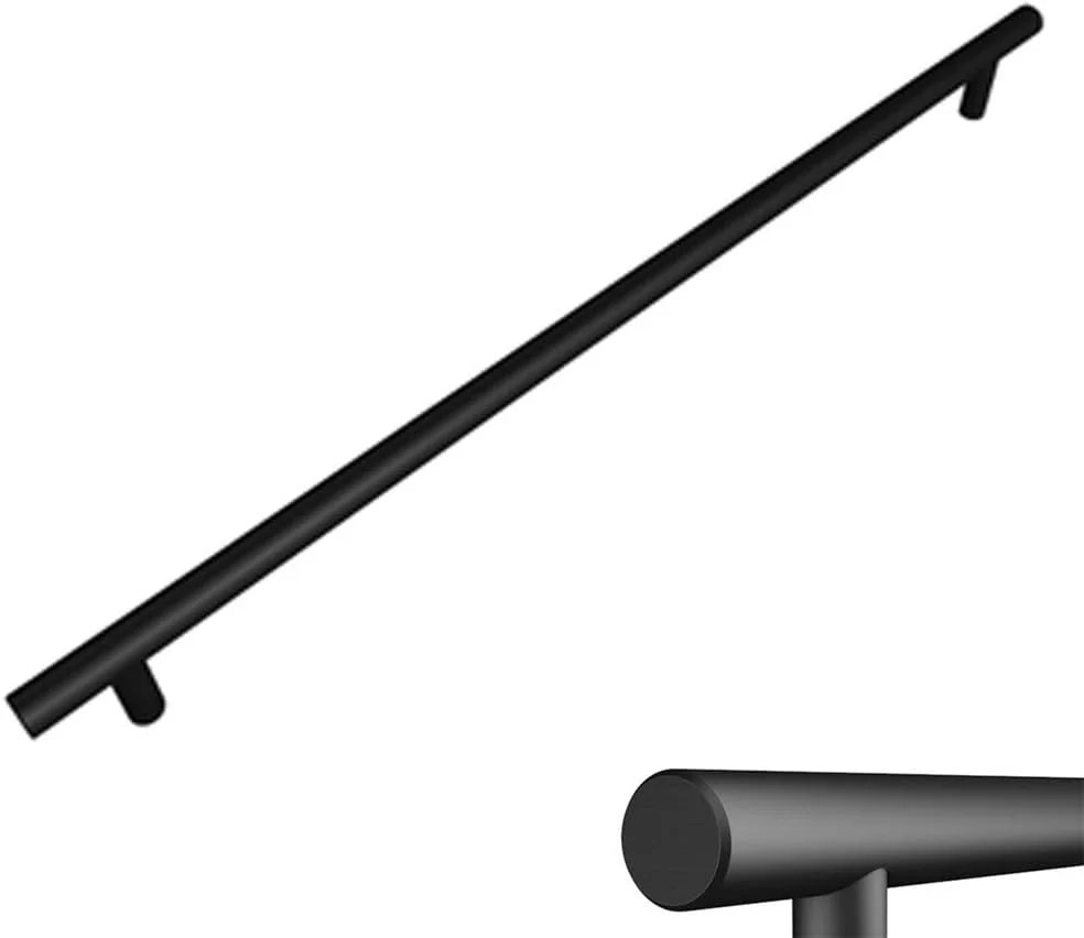 دستگیره های بلند آلیاژ آلومینیوم T برای درب کمد، مبلمان، کشو کابینت آشپزخانه، مناسب برای گنجه، حمام، کمد دیواری، مشکی مات، همراه با پیچ (فاصله سوراخ 256 میلی متر)