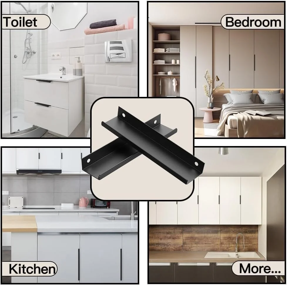 دستگیره مخفی لبه مشکی درب کشو کابینت آلیاژ آلومینیوم سخت افزار مبلمان دستگیره های پشتی کمد لباس برای آشپزخانه حمام 150 میلی متر (5.9 اینچ) - بسته 5 عددی