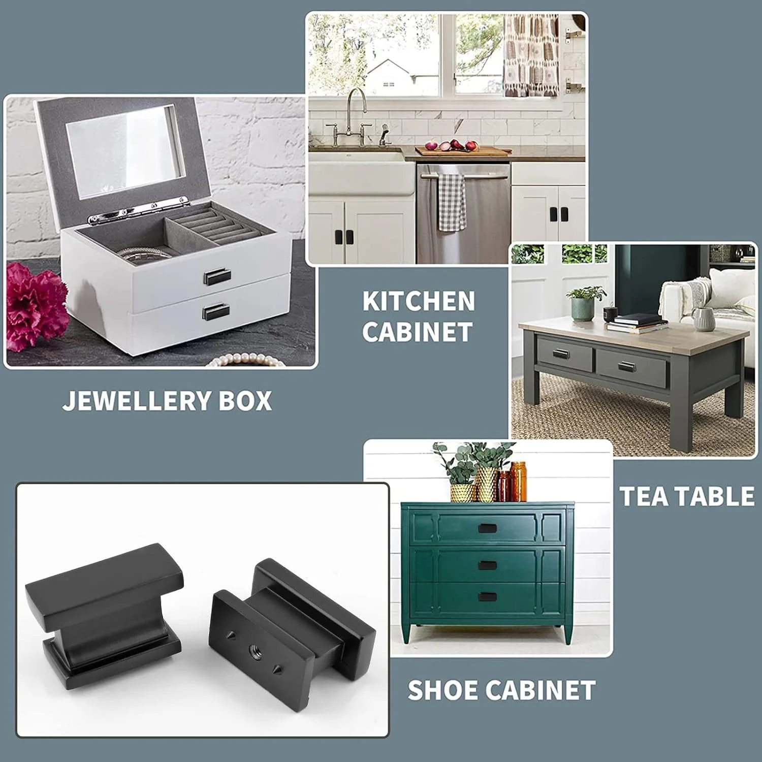 دستگیره کابینت 4basix، دستگیره مستطیلی سخت افزار کابینت دستگیره کمد برای کشو، مشکی مات (مدرن، 5 عددی)