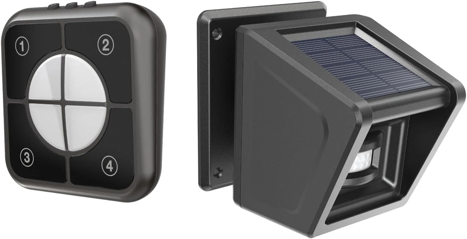 آلارم درب ورودی olishare - برد بلند و 30 زنگ بی‌سیم، آلارم حسگر حرکتی خورشیدی - آلارم خورشیدی درب ورودی ضد آب IP65 - سیستم هشدار امنیتی خانه - محافظت از اموال داخلی و خارجی (1S1R)