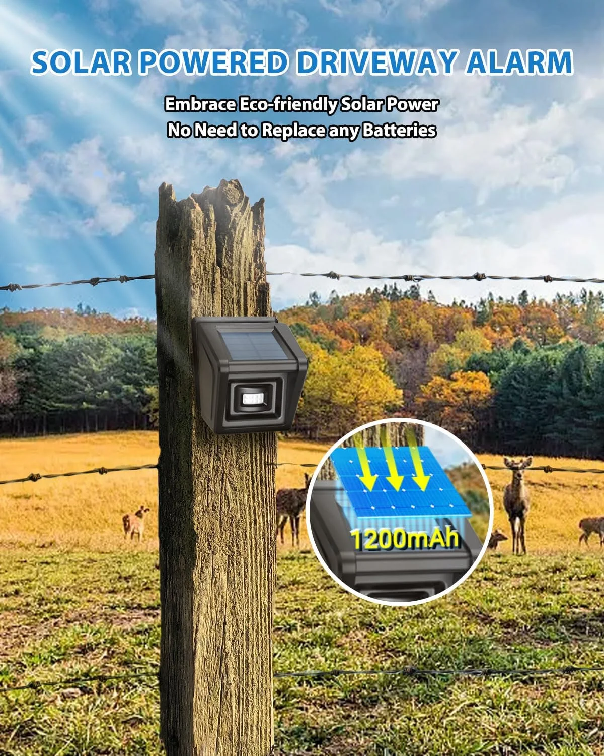 آلارم درب ورودی olishare - برد بلند و 30 زنگ بی‌سیم، آلارم حسگر حرکتی خورشیدی - آلارم خورشیدی درب ورودی ضد آب IP65 - سیستم هشدار امنیتی خانه - محافظت از اموال داخلی و خارجی (1S1R)