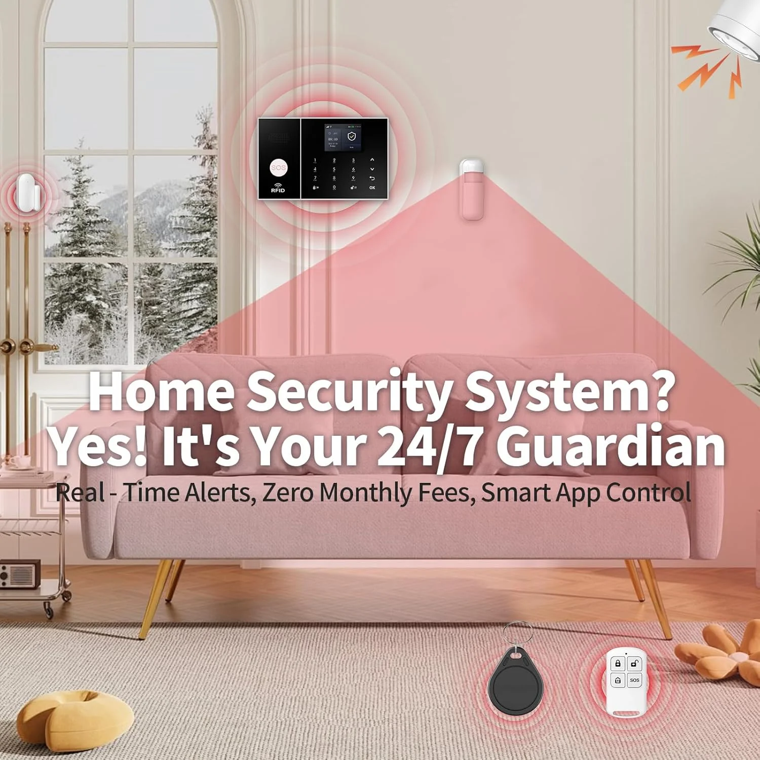 سیستم امنیتی خانه هوشمند بی سیم NUNET، کیت آلارم 15 تکه (سنسورهای حرکتی، آژیر، ریموت) - سیستم آلارم WiFi برای ایمنی خانه، هشدارهای برنامه، سازگار با Alexa/Google، بدون هزینه اشتراک ماهانه، نصب آسان