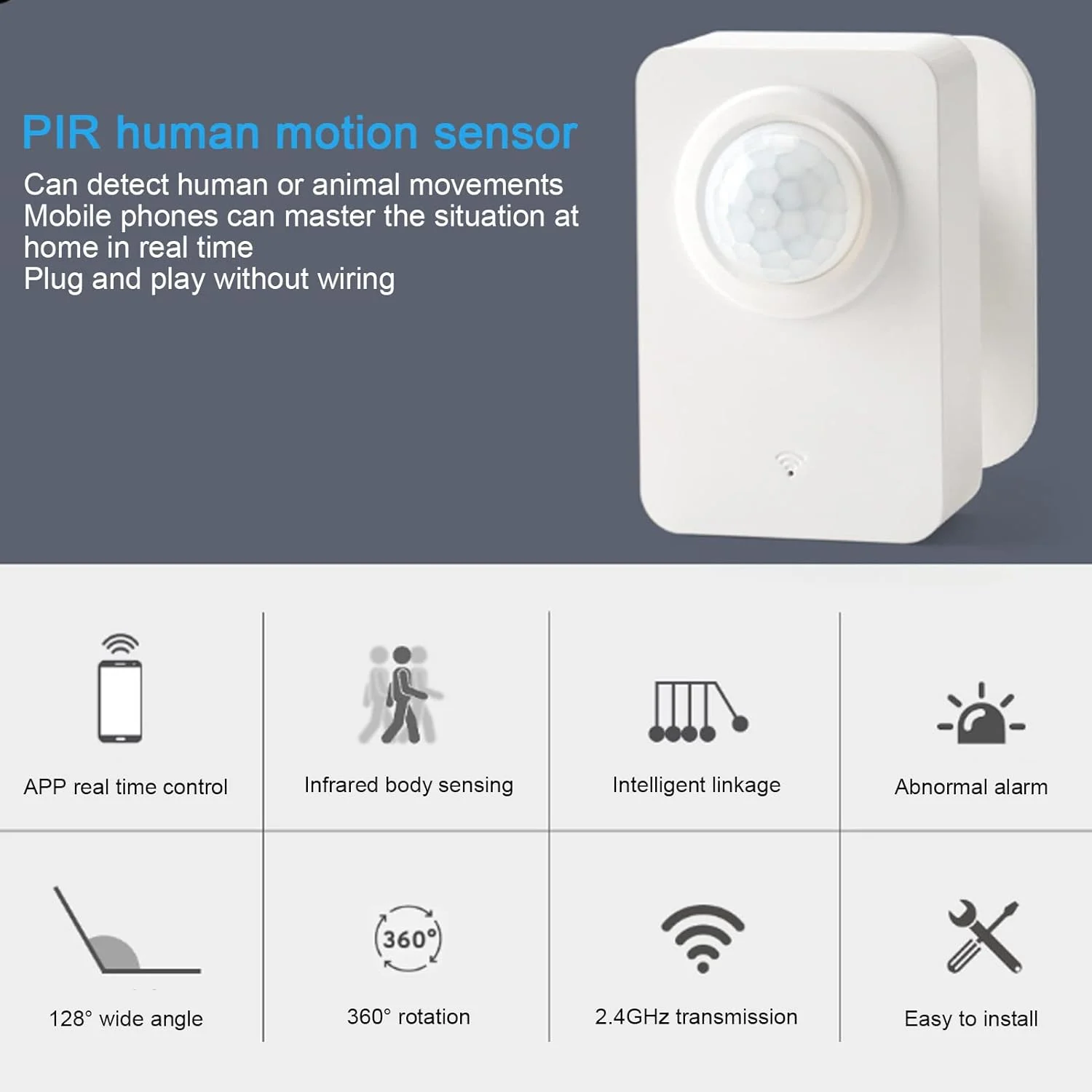 سنسور حرکتی PIR وای فای، اتصال آسان تلفن هوشمند، سیستم دزدگیر مادون قرمز وای فای حساس، سیگنال شبکه قوی برای دفتر