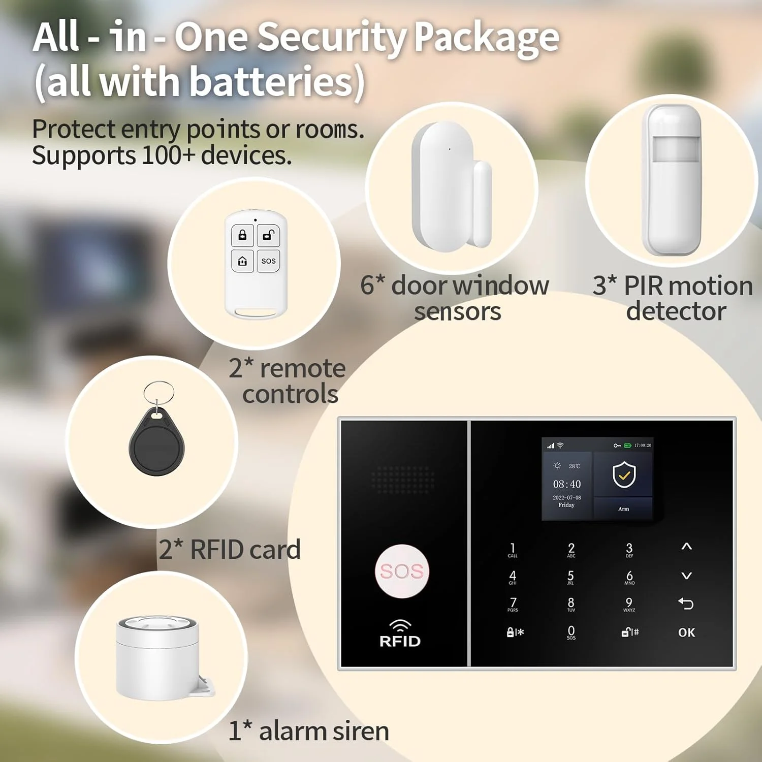سیستم امنیتی خانه هوشمند بی سیم NUNET، کیت آلارم 15 تکه (سنسورهای حرکتی، آژیر، ریموت) - سیستم آلارم WiFi برای ایمنی خانه، هشدارهای برنامه، سازگار با Alexa/Google، بدون هزینه اشتراک ماهانه، نصب آسان