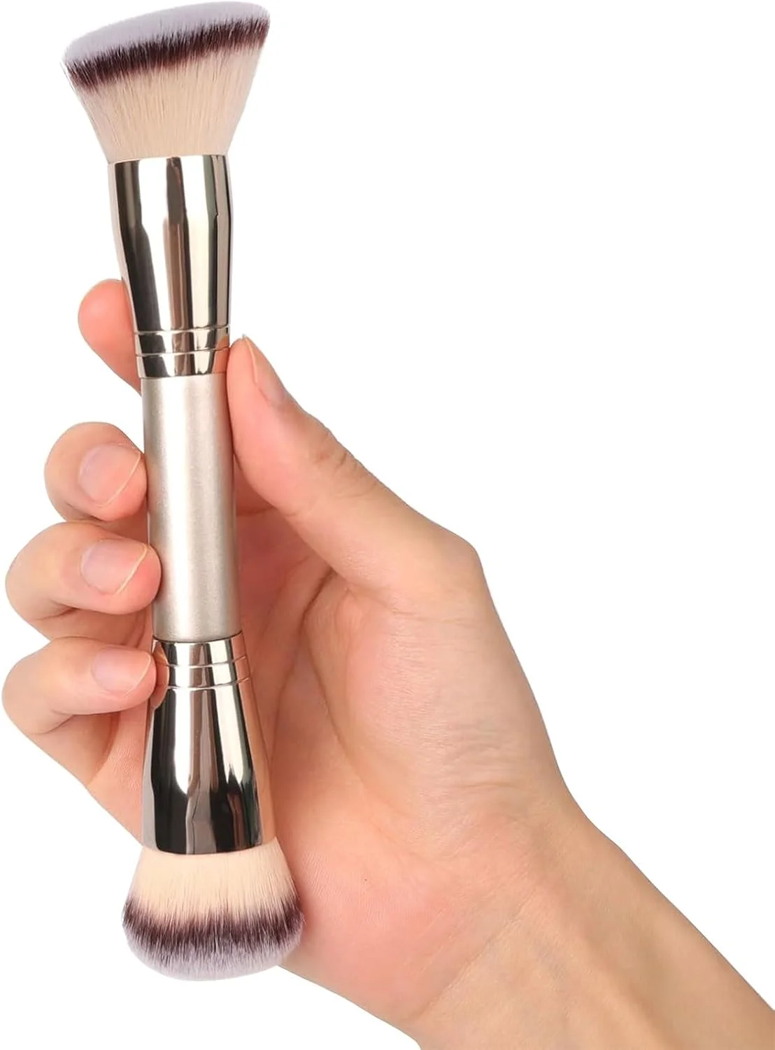 براش کرم پودر دو سر LunarCharm، براش آرایشی گرد و زاویه دار، برای ترکیب و استفاده بی نقص کرم مایع، پودر، کرم و رژگونه