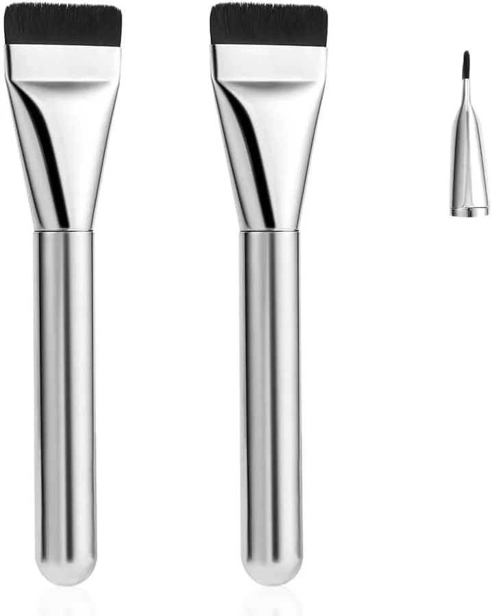 LUYAO ست 2 عددی براش فونداسیون تخت، براش آرایشی فونداسیون تیغه ای فوق العاده نازک، مناسب برای ترکیب کرم مایع فونداسیون، کانسیلر، ابزار براش آرایشی صورت