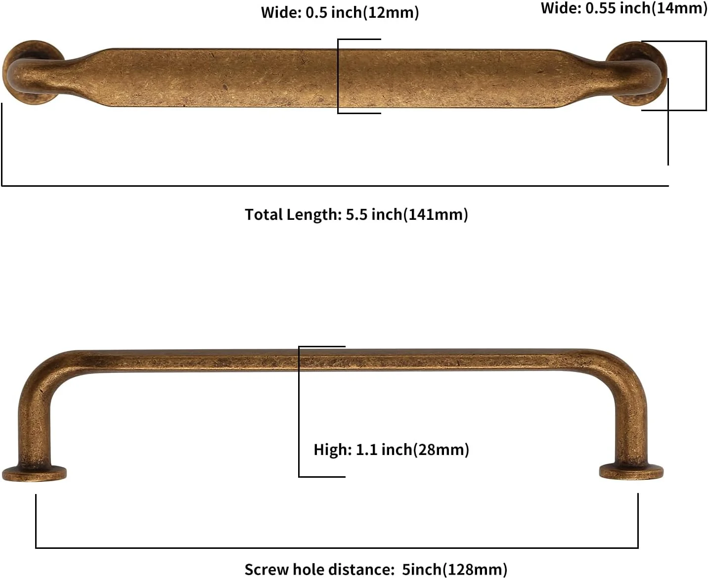 دستگیره کابینت آشپزخانه آسیدراما، برنجی عتیقه، 10 عددی، 5 اینچی (128 میلی متر)، دستگیره کشو کمد