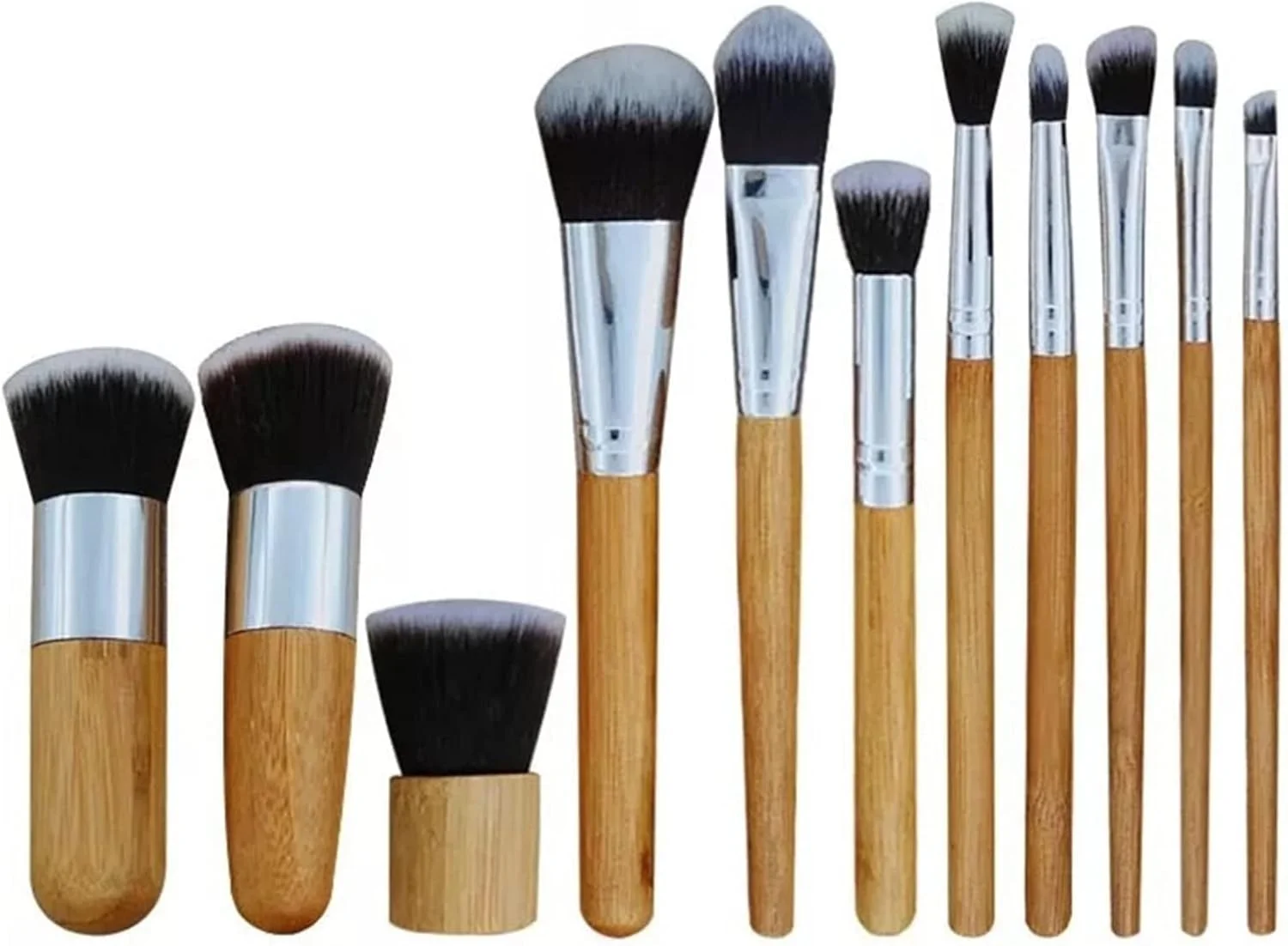 ست برس آرایشی Luqeeg، 11 عدد برس آرایشی با دسته بامبو، لوله آلومینیومی و پشم نایلونی، مناسب برای مسافرت، ایده آل برای استفاده شخصی یا به عنوان هدیه