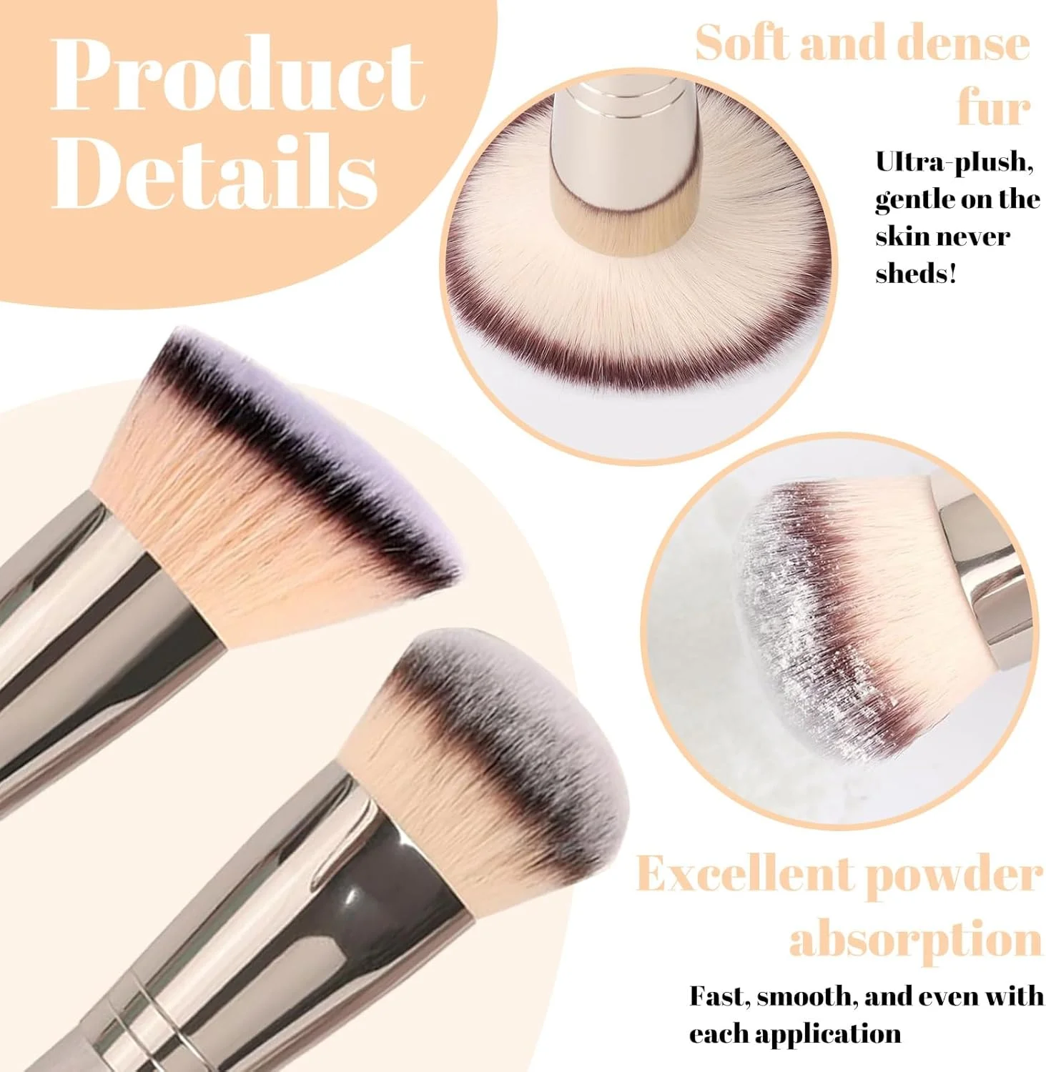 براش کرم پودر دو سر LunarCharm، براش آرایشی گرد و زاویه دار، برای ترکیب و استفاده بی نقص کرم مایع، پودر، کرم و رژگونه