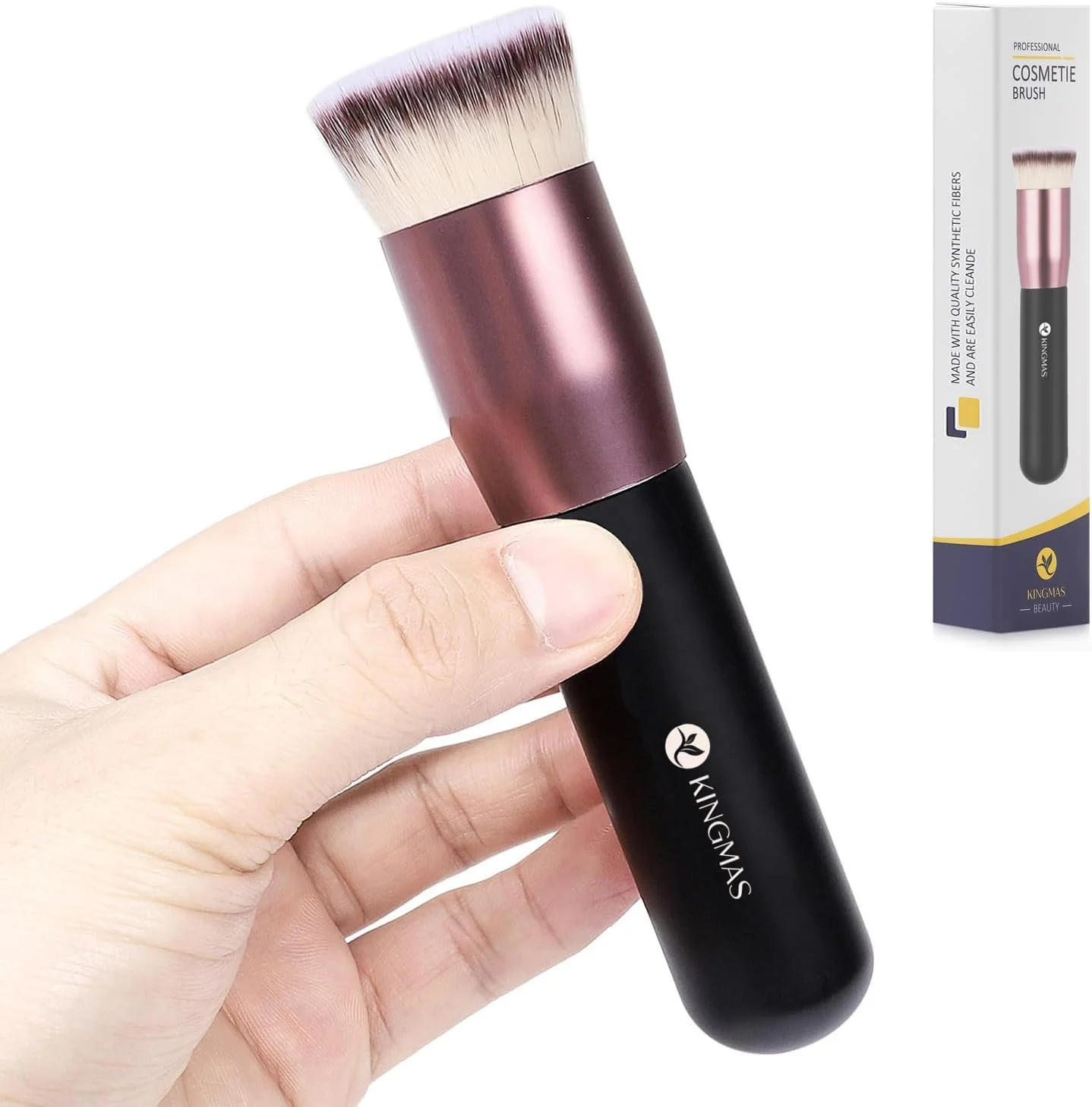 براش کرم پودر سر تخت KINGMAS، براش آرایشی ممتاز برای مایع، ترکیب، کرم، پودر، رژگونه، پرداخت و یکدست کردن ابزار آرایش صورت (مشکی، A (سر تخت))