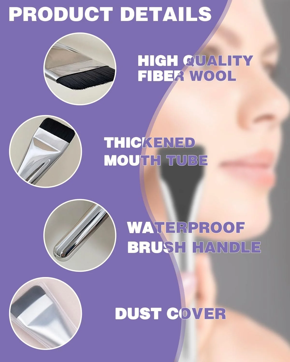 براش کرم پودر فوق العاده نازک KEMUZ، براش آرایشی کرم پودر، براش تخت کرم پودر، براش کانسیلر آرایشی، برای کرم پودر کرمی، پودری یا مایع (صورتی + بنفش + نقره ای)