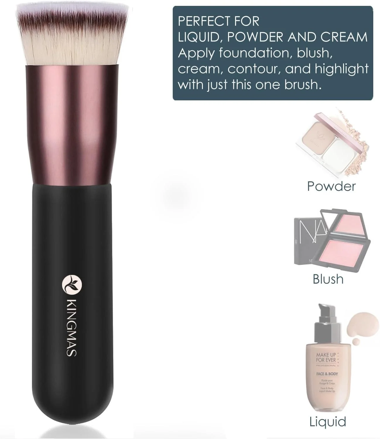 براش کرم پودر سر تخت KINGMAS، براش آرایشی ممتاز برای مایع، ترکیب، کرم، پودر، رژگونه، پرداخت و یکدست کردن ابزار آرایش صورت (مشکی، A (سر تخت))