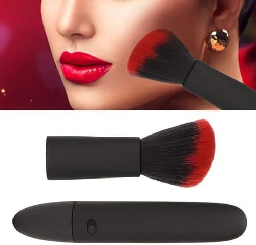 براش آرایشی برقی خزنه، براش آرایشی ماساژور ویبره با 10 سرعت، مناسب برای کرم پودر، کانسیلر یا رژگونه، براش پودر فیکس قابل تنظیم و شارژ (مشکی قرمز)