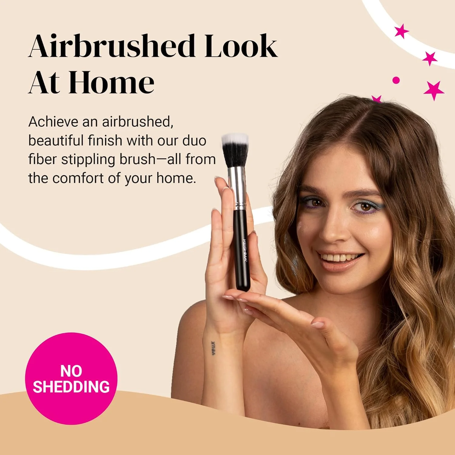 براش استیپلینگ دو فیبر کشیما - براش استیپل ممتاز، بهترین براش فونداسیون برای آرایش مایع، براش ترکیب کننده، براش صورت