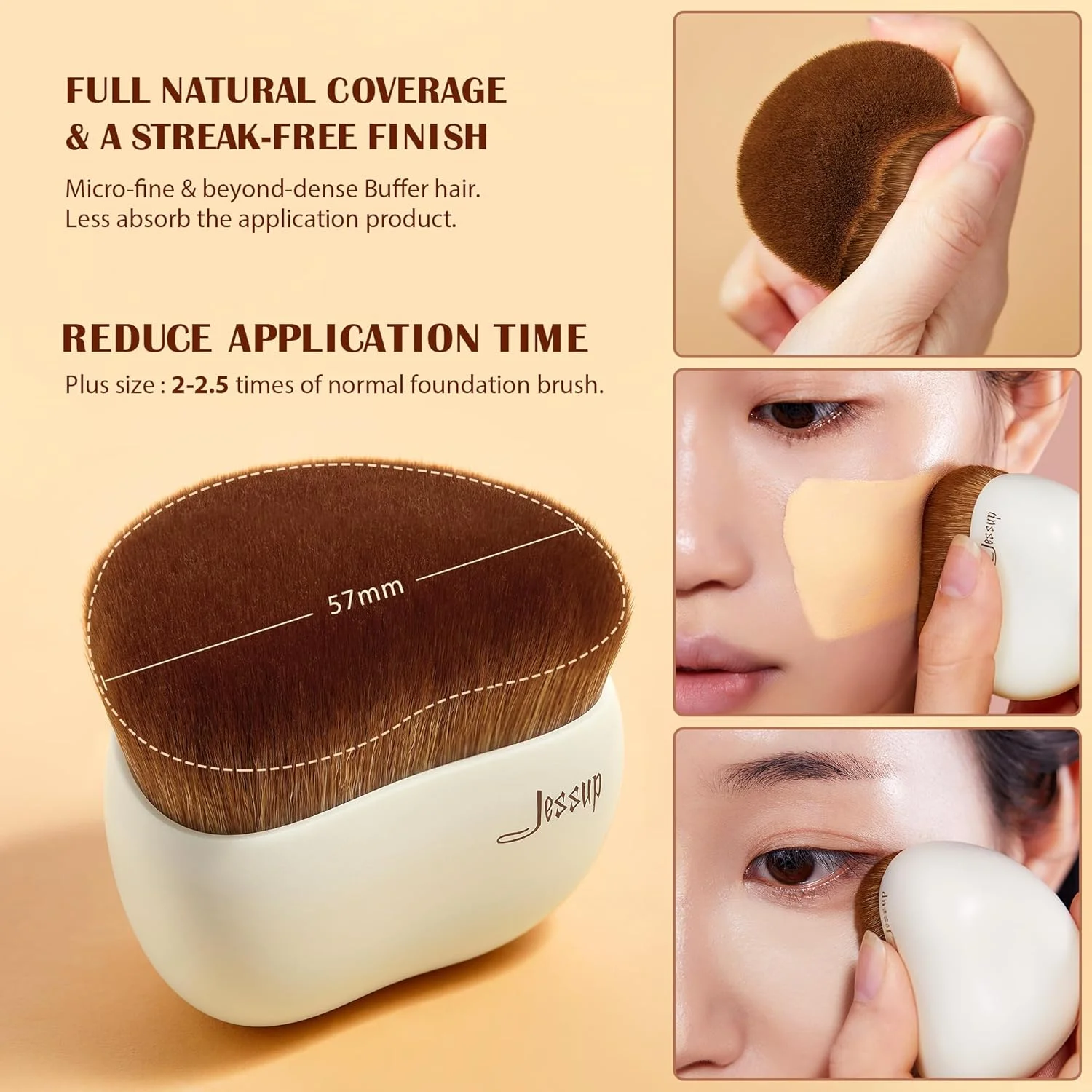 براش کرم پودر جساپ به همراه اسفنج آرایشی، براش کابوکی مناسب برای لوازم آرایشی مایع، کرمی یا پودری بی نقص، براش صورت و بدن، مدل T882