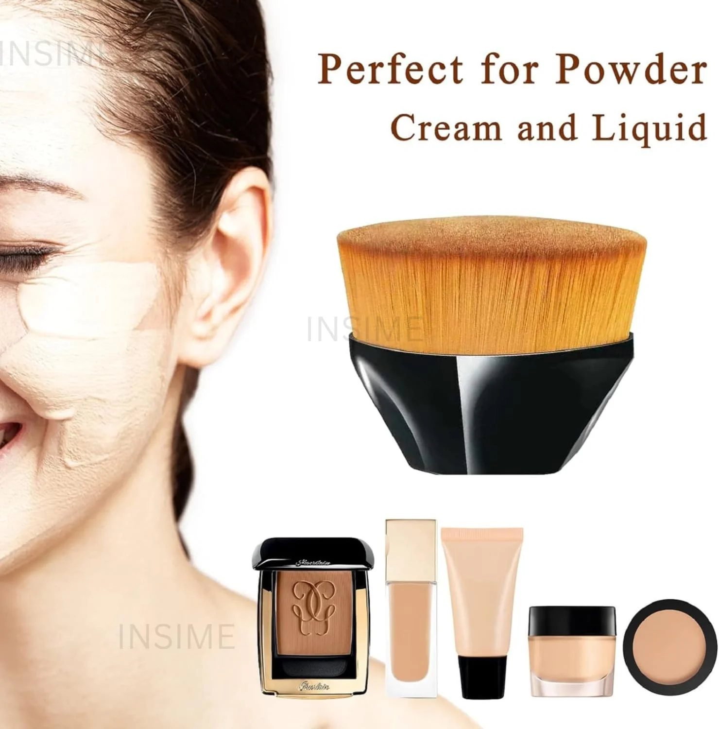 براش کرم پودر INSIME برای آرایش صورت | براش کانتور کابوکی شش ضلعی برای ترکیب مایع، کرم و پودر | براش کابوکی فشرده سر صاف برای آرایش صورت به همراه جعبه محافظ