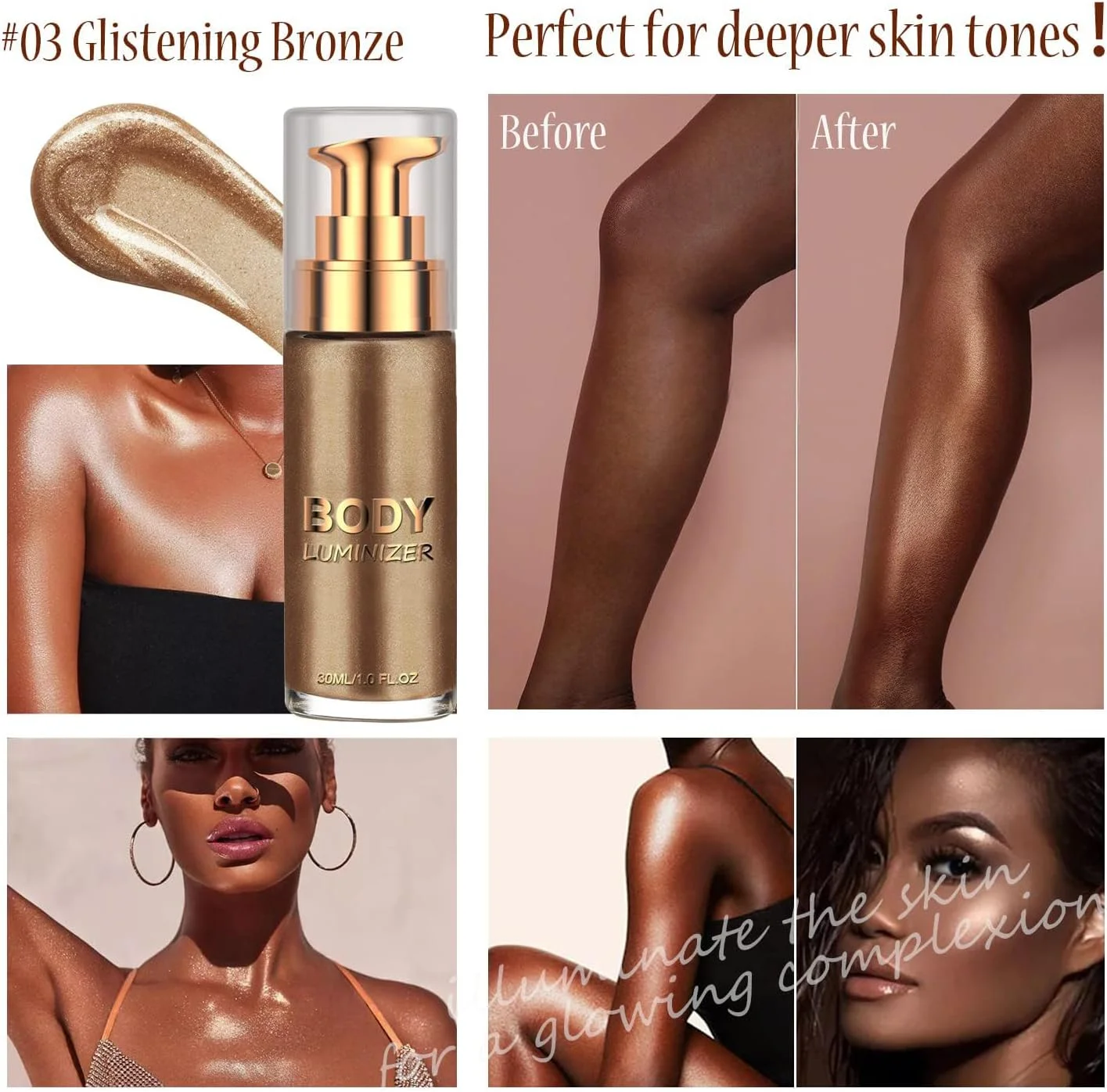 هایلایتر مایع، آرایش هایلایتر بدن برای پوست صاف، تقویت کننده درخشش پوست برای صورت و بدن، روشن کننده پوست (برنز براق) هایلایتر مایع، آرایش هایلایتر بدن برای پوست صاف، تقویت کننده درخشش پوست برای صورت و بدن، روشن کننده پوست (برنز براق)