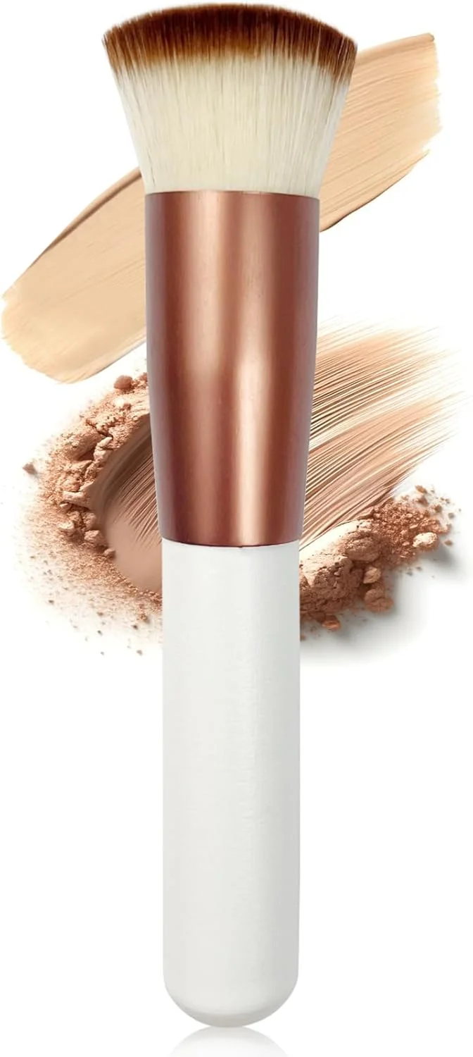 براش کرم پودر حرفه ای رزگلد/سفید - براش آرایشی سر تخت برای مایع، پودر معدنی و پخش کردن، ترکیب بی نقص و نقطه گذاری