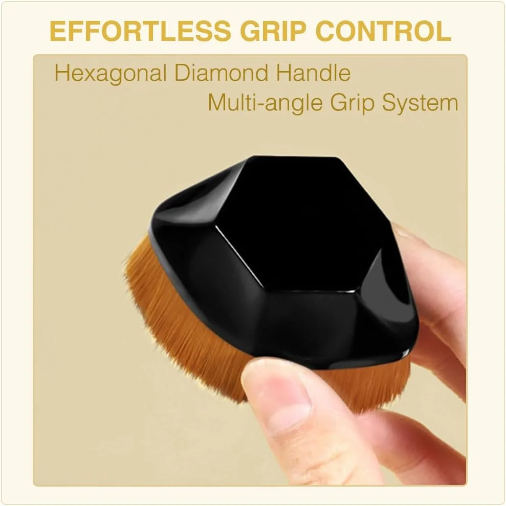 براش کرم پودر شش ضلعی با اسفنج آرایشی، برس آرایشی بزرگ خمیده 60 سانتی متری برای استفاده بدون رگه