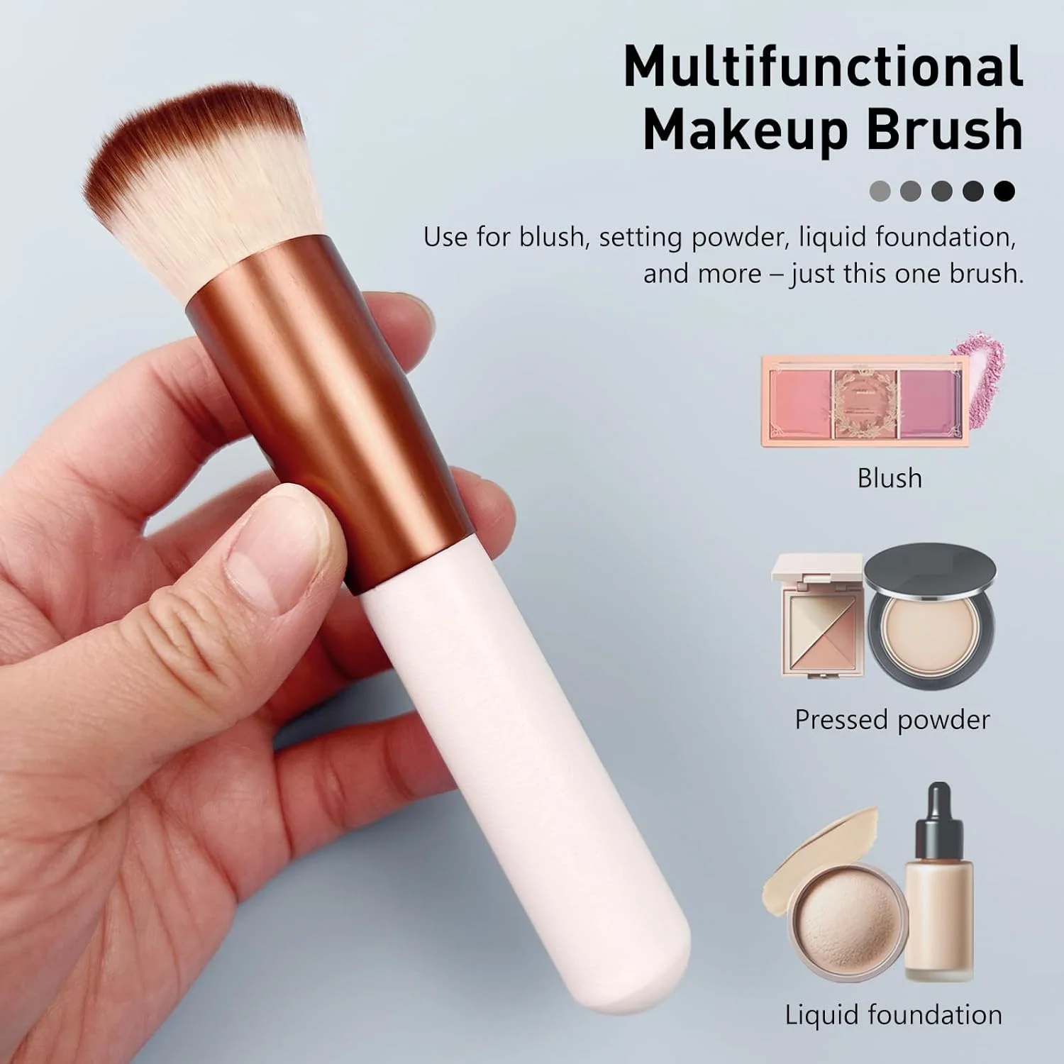 براش کرم پودر حرفه ای رزگلد/سفید - براش آرایشی سر تخت برای مایع، پودر معدنی و پخش کردن، ترکیب بی نقص و نقطه گذاری