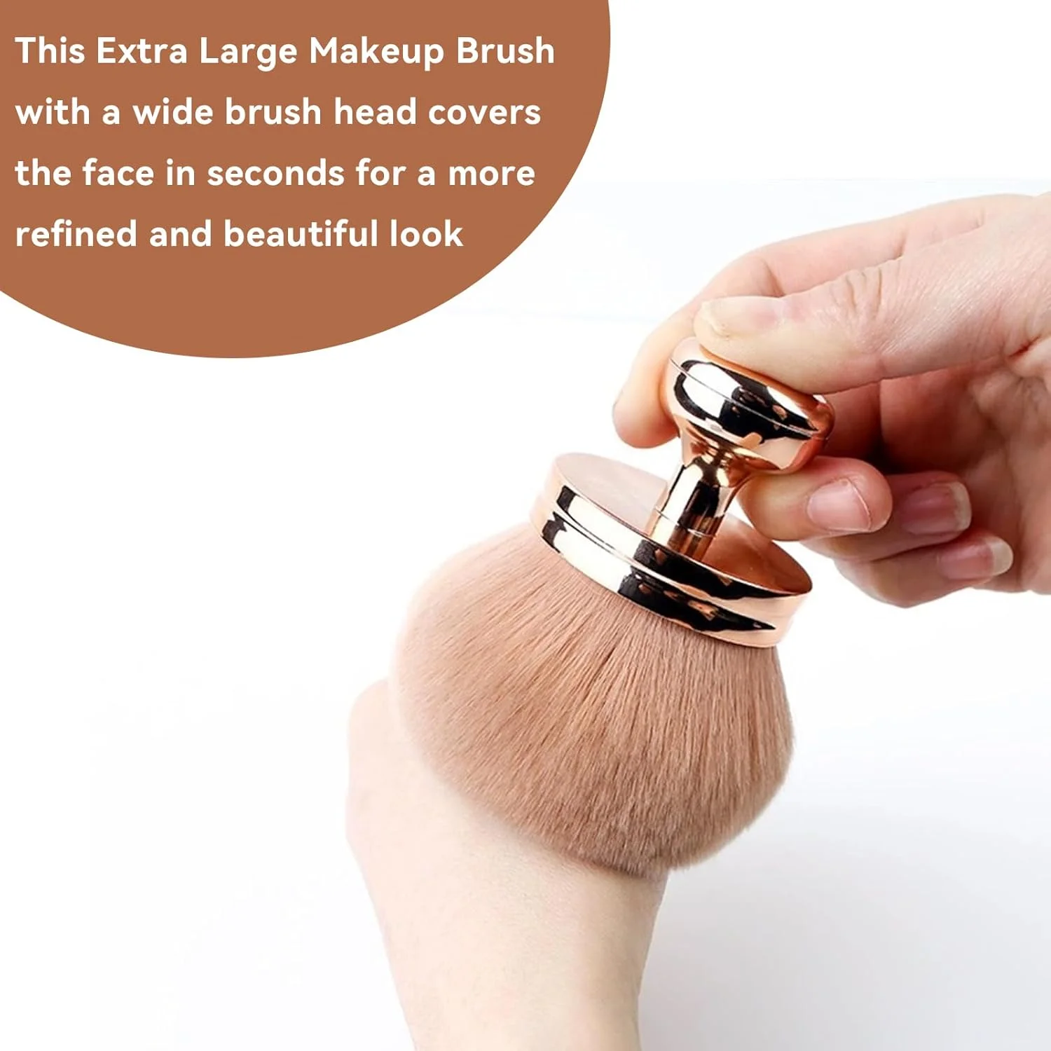 برس بزرگ برنزه کننده HAFRILY، برس آرایشی نرم و بزرگ بیضی شکل با سر برس پهن برای پخش پودر شل روی صورت، گردن، بازوها، پاها، بدن، برنزه کننده و ضد آفتاب (رزگلد)