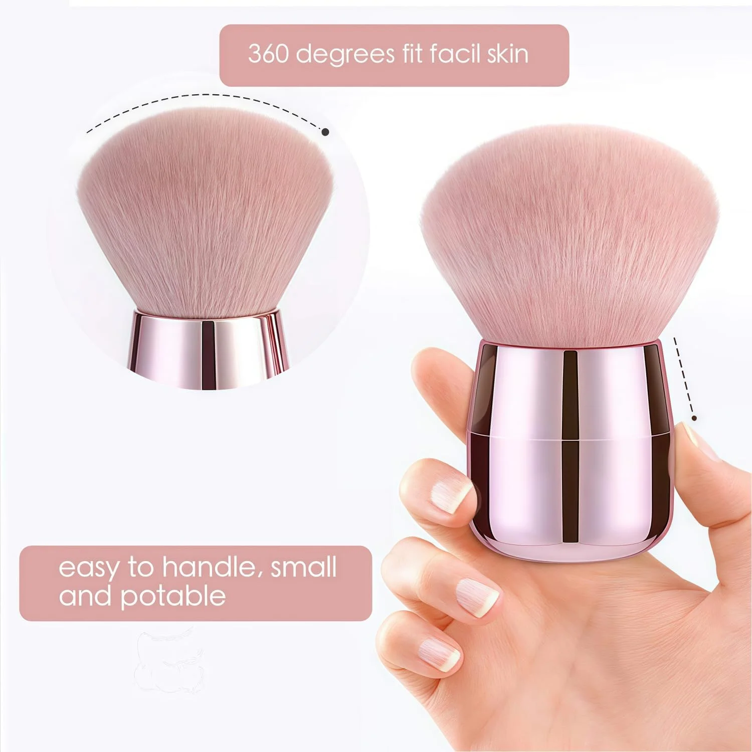 براش پودر بزرگ قابل حمل هپیتون - موهای نرم و کرکی فوق العاده برای استفاده آسان از آرایش (رزگلد)