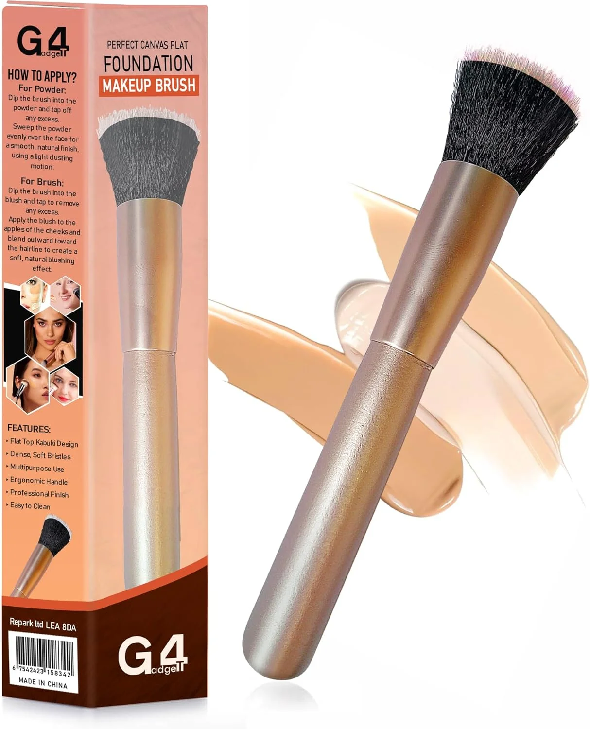 براش کرم پودر مایع G4GADGET - براش کابوکی سر تخت ممتاز برای ترکیب کرم پودر مایع، کرمی و پودری - استفاده بی نقص از لوازم آرایش - بدون ریزش مو، موهای مصنوعی براش کرم پودر مایع G4GADGET - براش کابوکی سر تخت ممتاز برای ترکیب کرم پودر مایع، کرمی و پودری - استفاده بی نقص از لوازم آرایش - بدون ریزش مو، موهای مصنوعی