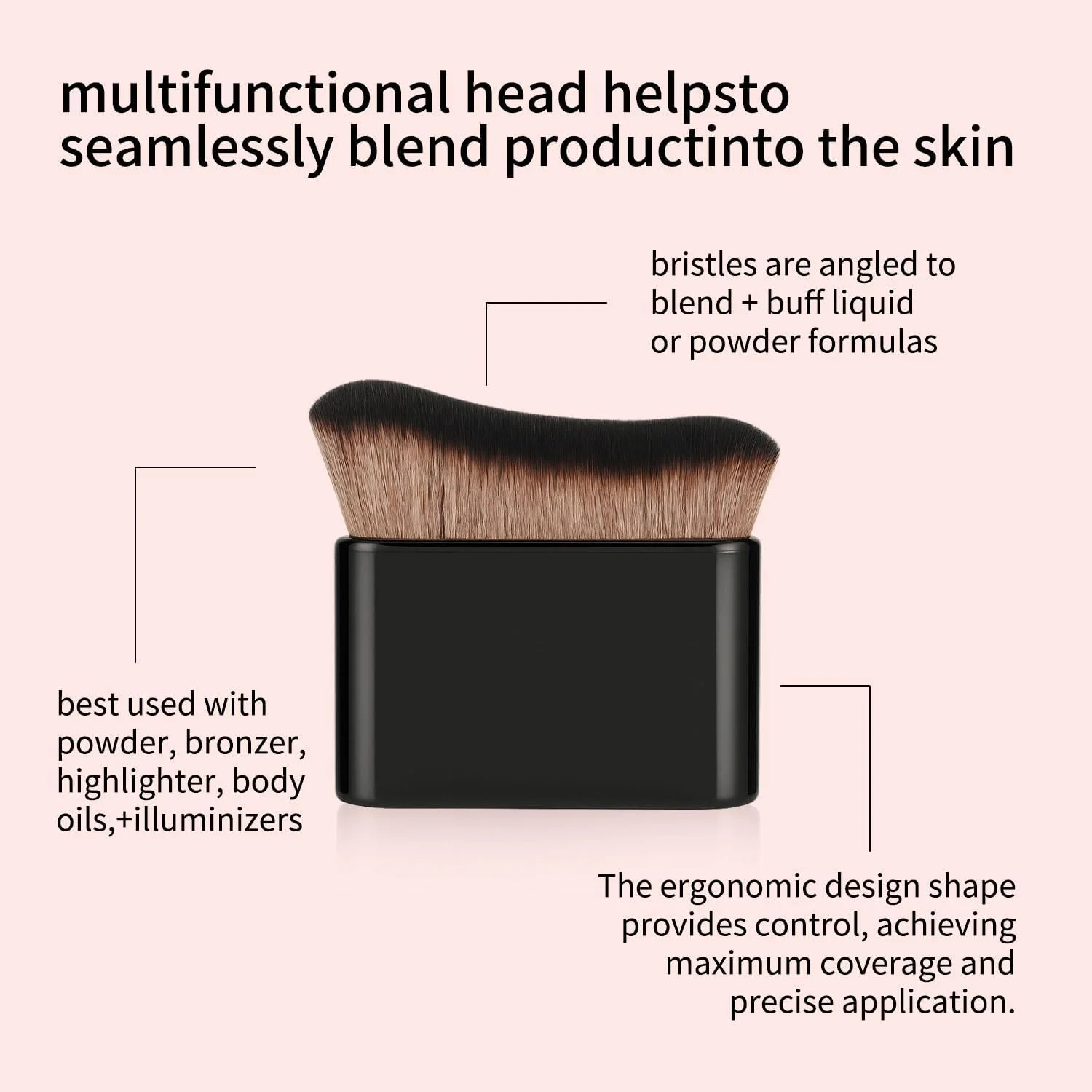 براش بزرگ ترکیب رنگ برنزه کننده FUNAN، براش آرایشی زاویه دار حرفه ای، براش آرایشی کرم پودر، مناسب برای مایع، کرم، پودر، آرایش صورت، گردن، بدن و پا، مشکی