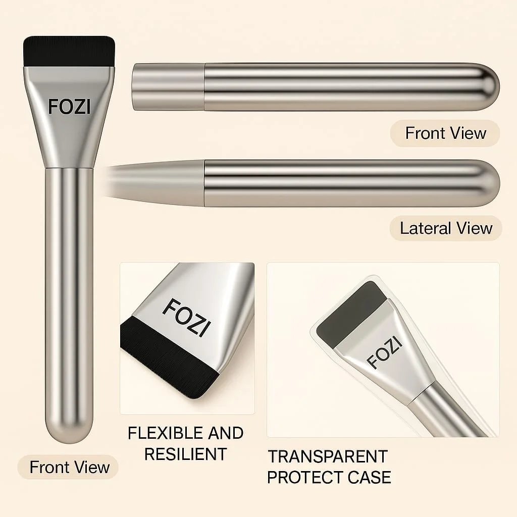 براش کرم پودر فوق العاده نازک FOZI Beauty - ابزار آرایشی تخت و سبک برای ترکیب یکپارچه، بدون ایجاد رد - ایده آل برای کرم پودر مایع و کرمی - کیفیت حرفه ای