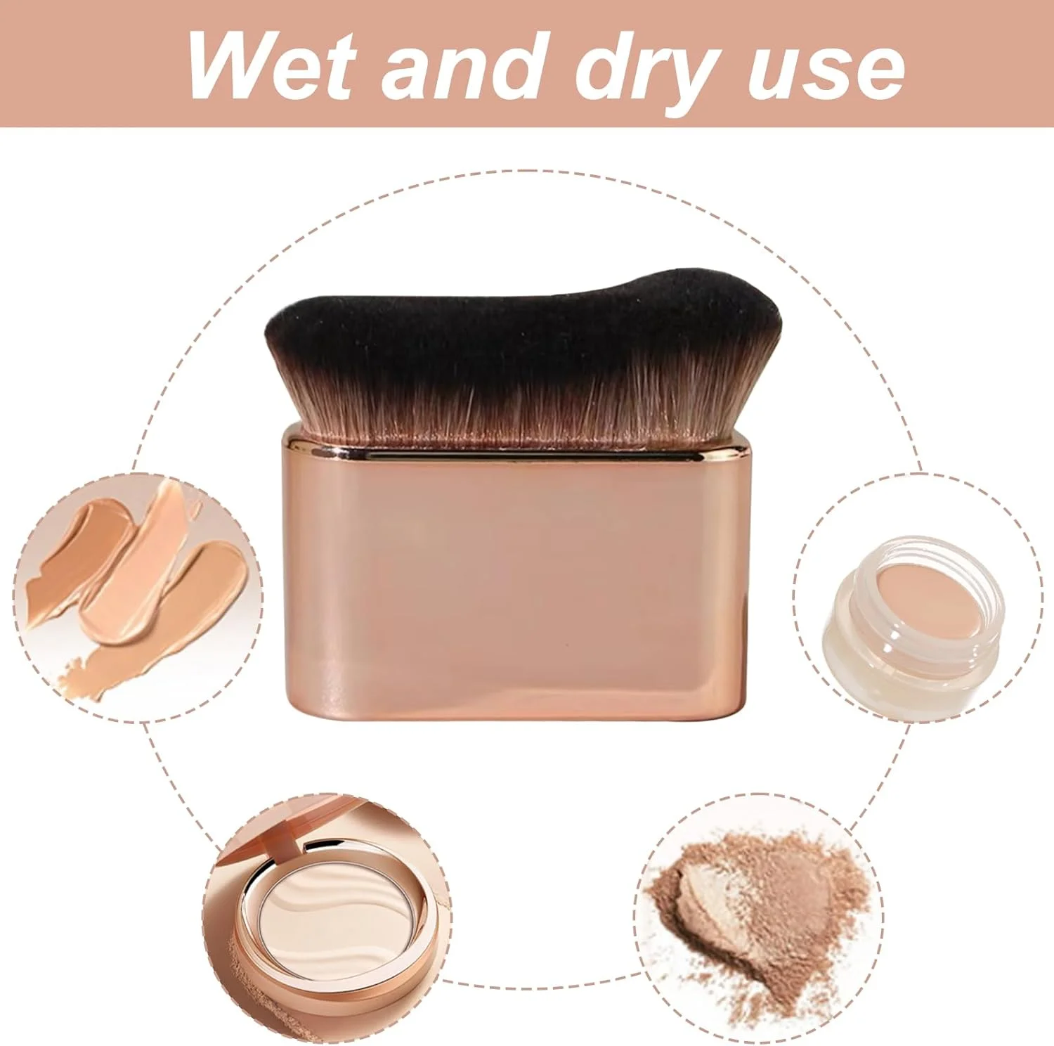 برس برنزه کننده FUZVOL، برس برنزه کننده خودکار، برس فونداسیون ترکیبی، برس لوازم آرایشی کانسیلر کرم پودر مایع برای آرایش بدن (طلایی رز)