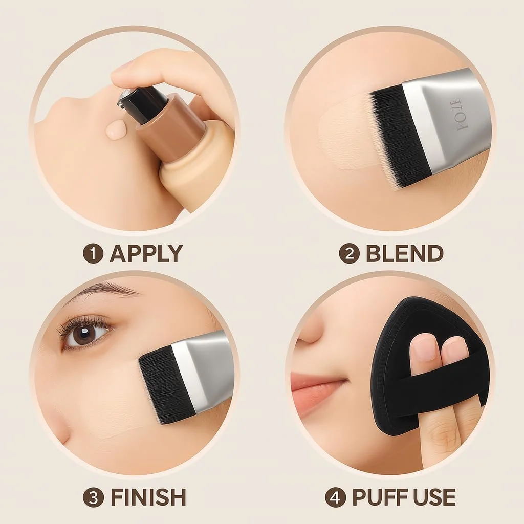 براش کرم پودر فوق العاده نازک FOZI Beauty - ابزار آرایشی تخت و سبک برای ترکیب یکپارچه، بدون ایجاد رد - ایده آل برای کرم پودر مایع و کرمی - کیفیت حرفه ای