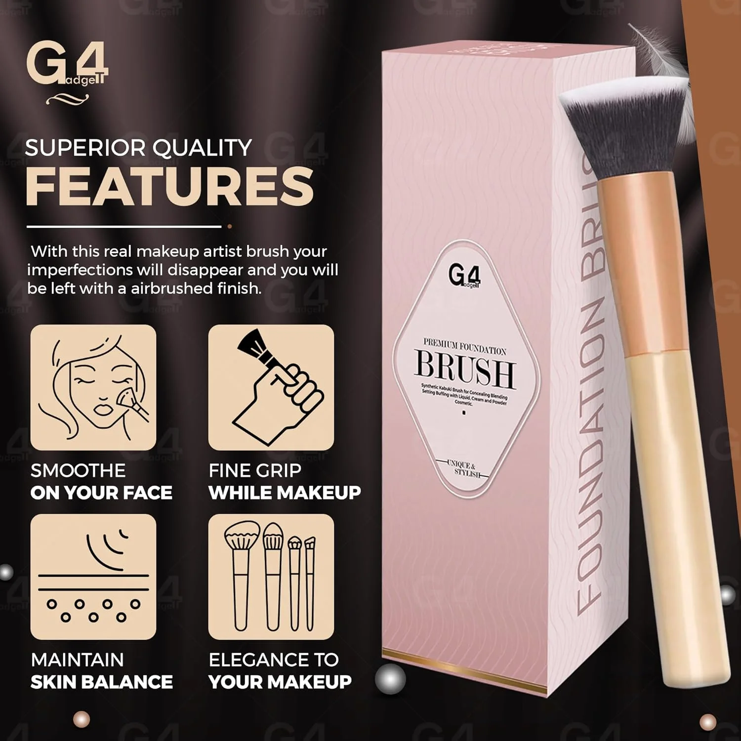 براش کرم پودر مایع G4GADGET - براش کابوکی سر تخت ممتاز برای ترکیب کرم پودر مایع، کرمی و پودری - استفاده بی نقص از لوازم آرایش - بدون ریزش مو، موهای مصنوعی براش کرم پودر مایع G4GADGET - براش کابوکی سر تخت ممتاز برای ترکیب کرم پودر مایع، کرمی و پودری - استفاده بی نقص از لوازم آرایش - بدون ریزش مو، موهای مصنوعی