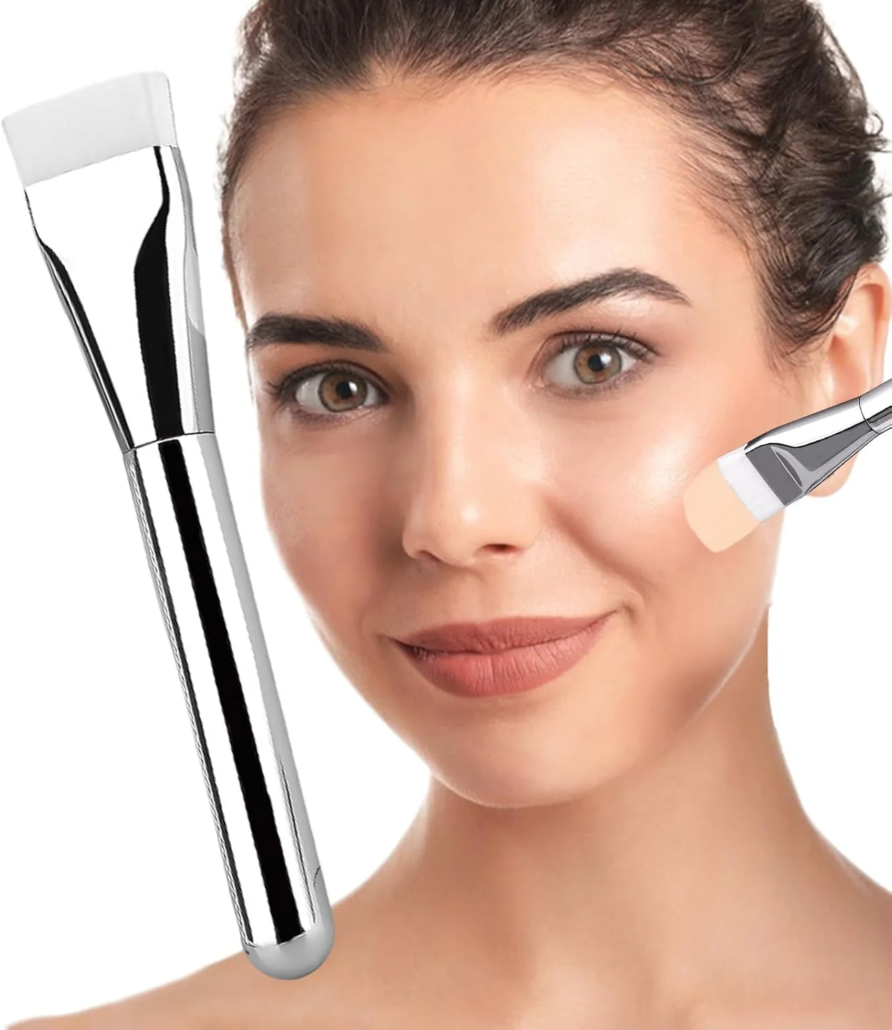 براش کرم پودر، براش سر صاف، کاردک کرم پودر مایع، پد کانسیلر فوق العاده نازک، ابزار آرایش حرفه ای برای پخش کردن، ترکیب کردن، کرم صورت، پودر