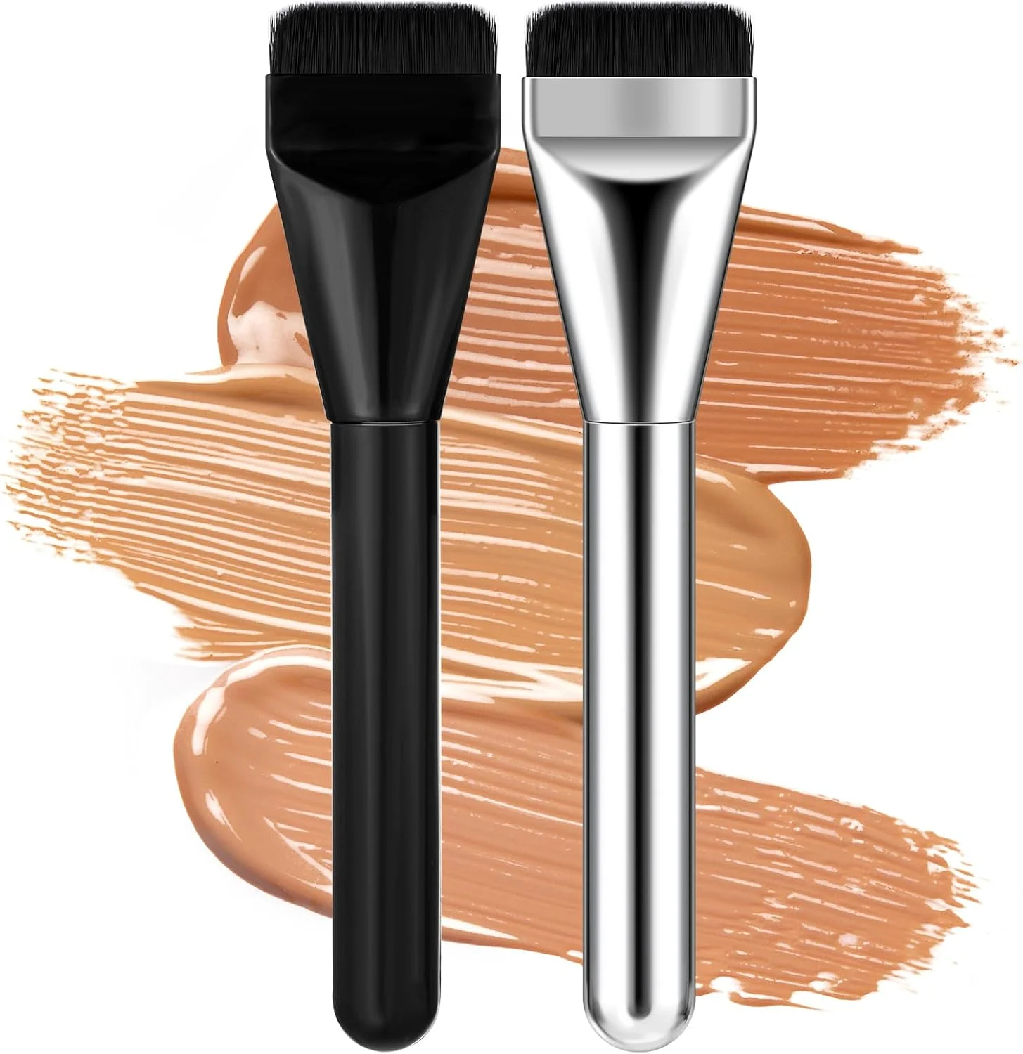 ست 2 عددی برس کرم پودر تخت، برس آرایشی کره‌ای، برس صورت تخت کاردکی برای کرم پودرهای مایع، ماسک و برس‌های صورت ممتاز برای ترکیب کرم (مشکی نقره‌ای)