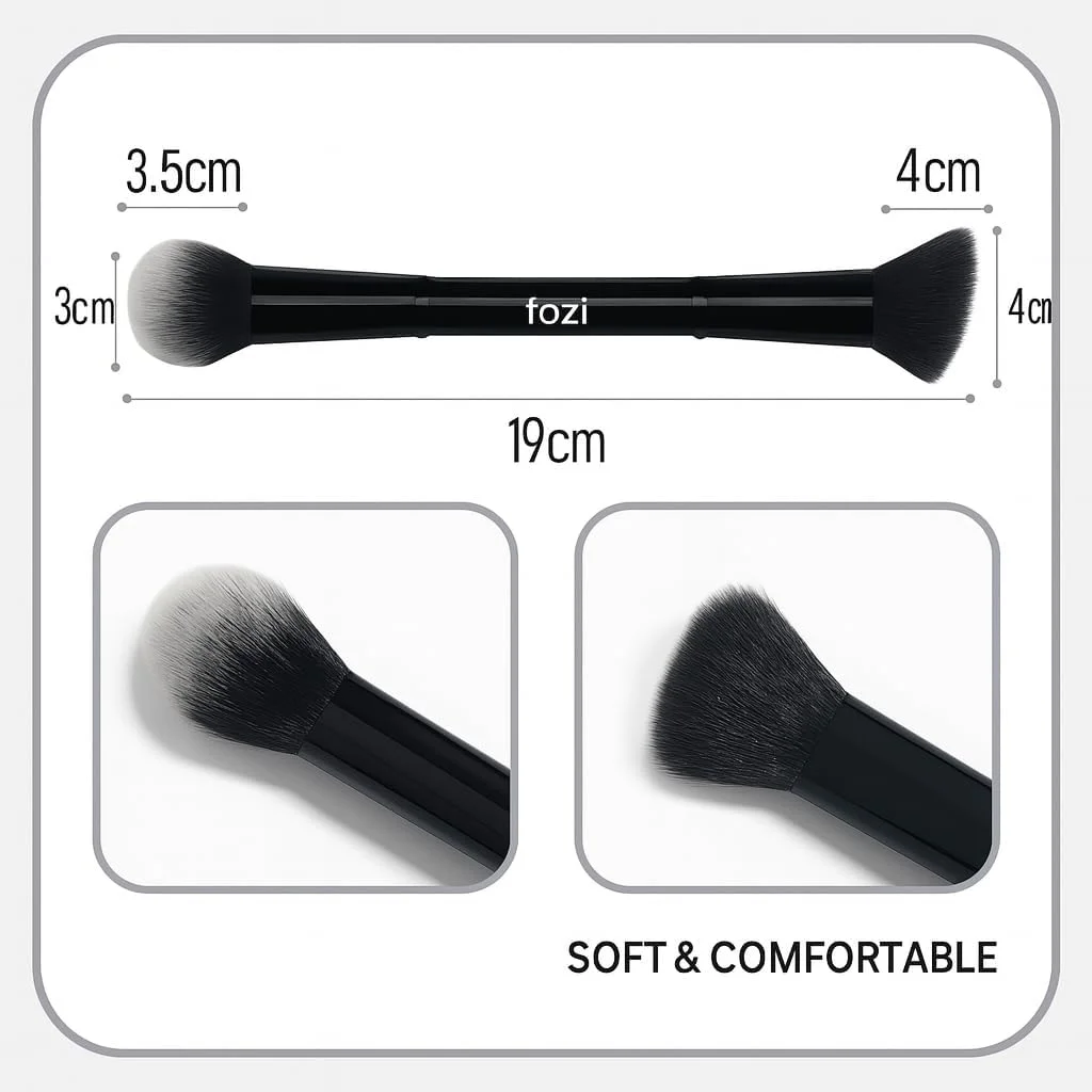 براش آرایشی دو طرفه فوزی بیوتی – براش دو سر برای کرم پودر، کانتور، رژگونه و هایلایتر – ابزار ترکیبی ممتاز برای آرایش صورت