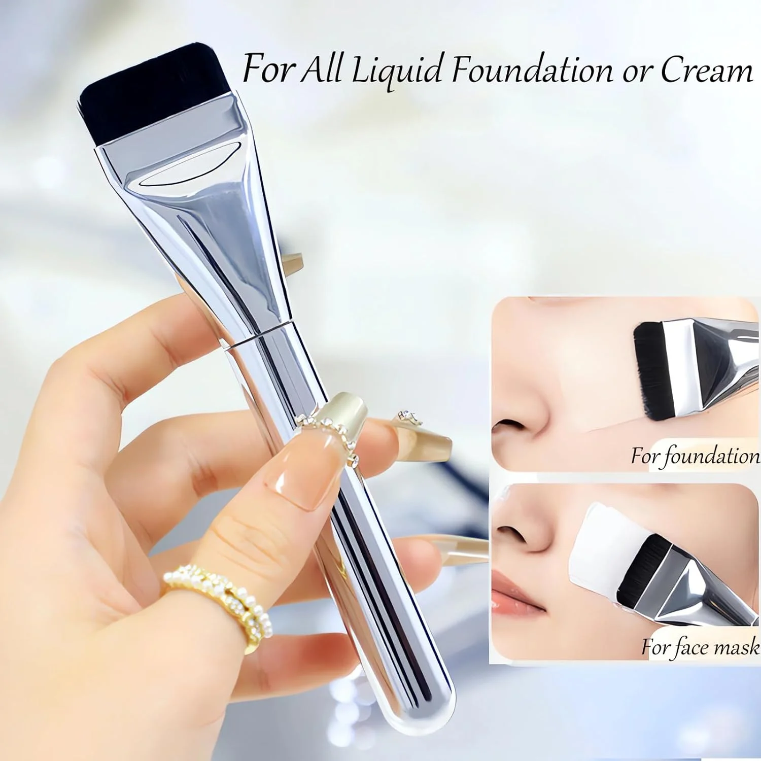 ست برس کرم پودر کاردکی، برس کابوکی فوق العاده نازک با سر صاف، برس کانسیلر غیر جاذب، برس کرم پودر مایع برای ترکیب مایع، کرم یا آرایش بی عیب و نقص با پدهای اضافی (پدهای سیاه)