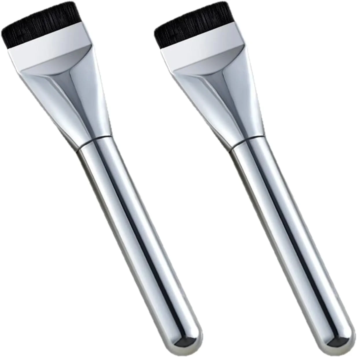 ست 2 عددی براش کرم پودر فوق العاده نازک با پرزهای نرم و مصنوعی، براش های آرایشی تخت و دقیق برای کرم پودر، کانسیلر، مناسب برای داشتن آرایشی صاف و بی نقص (نقره ای)